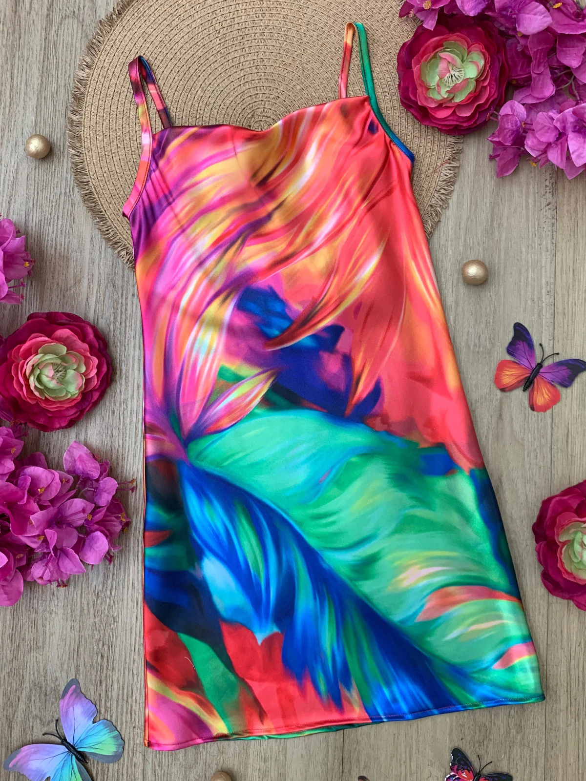 Mommy and Me Tropical Print Satin Midi Slipdress - Image 4
