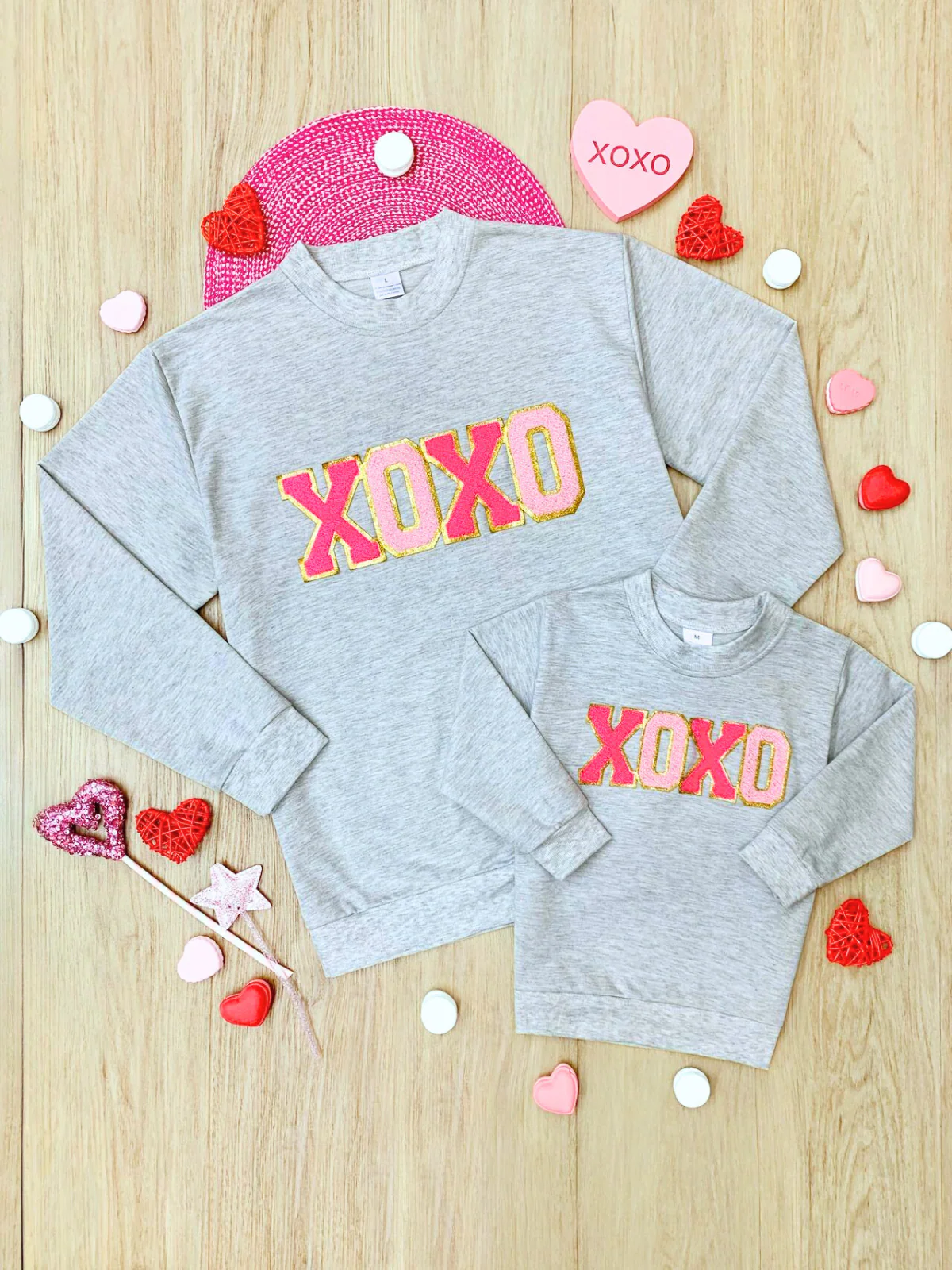 Mommy and Me "XOXO" Embroidered Chenille Patch Sweatshirt - Image 2