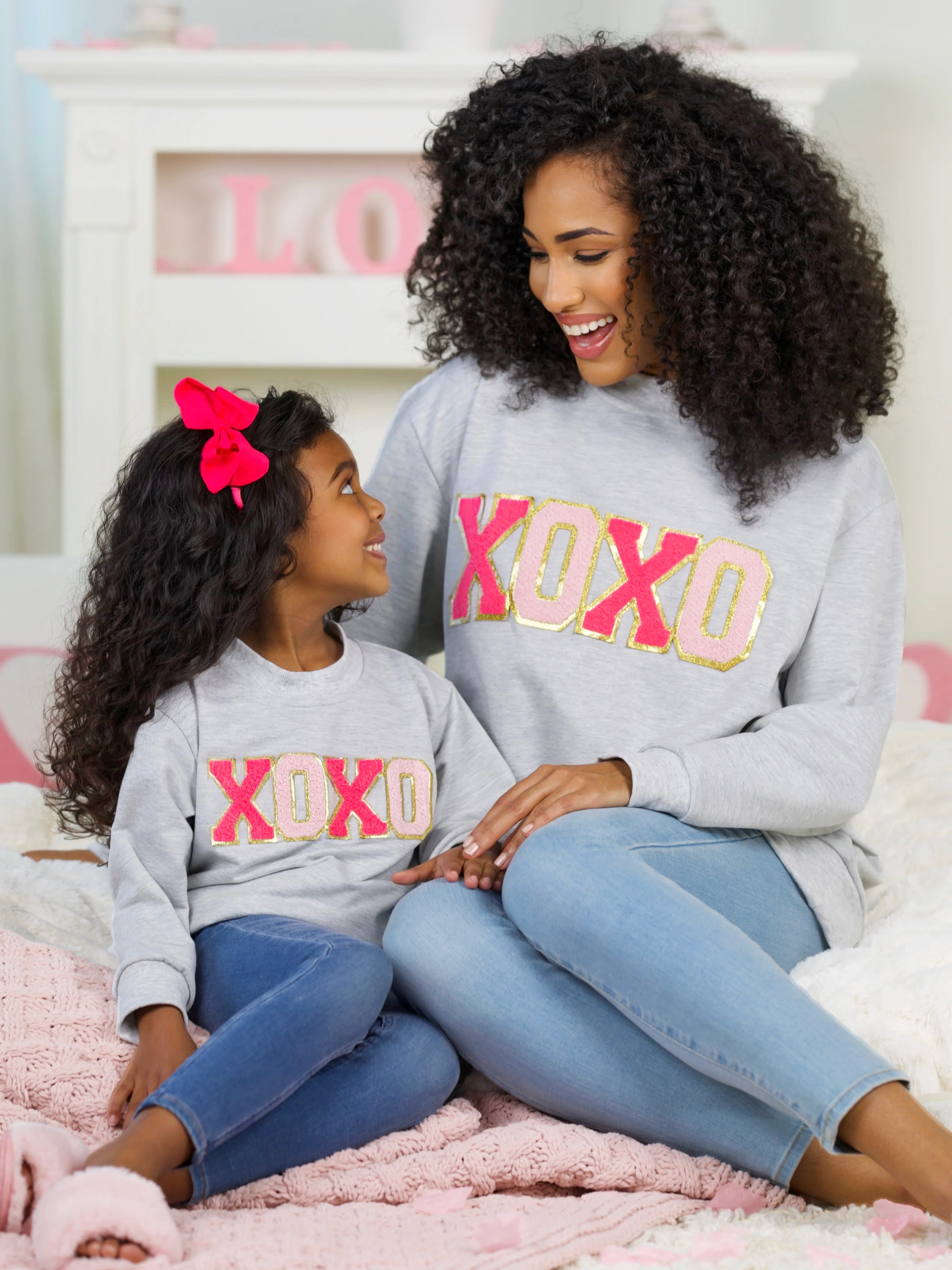 Mommy and Me "XOXO" Embroidered Chenille Patch Sweatshirt - Image 3