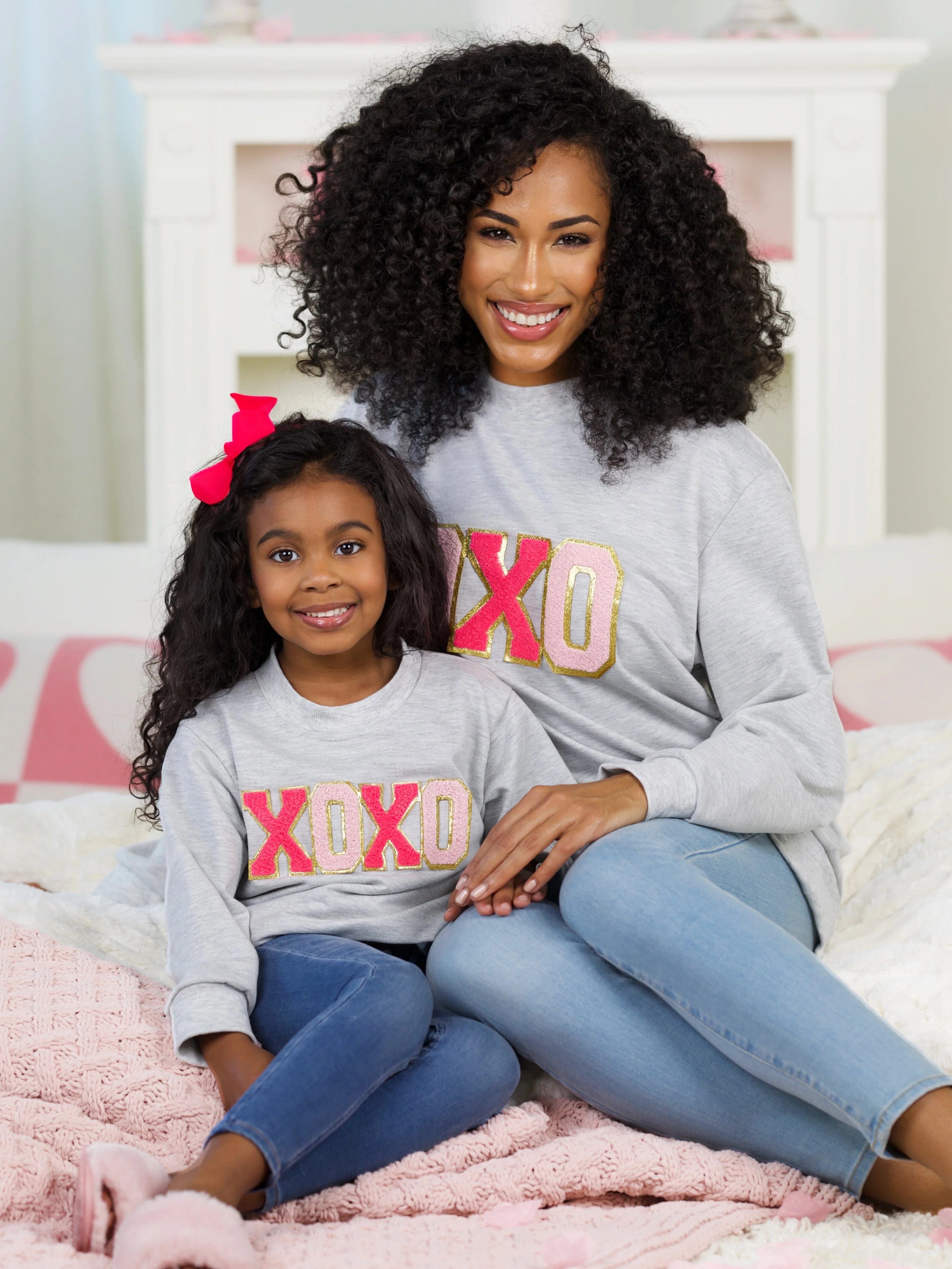 Mommy and Me "XOXO" Embroidered Chenille Patch Sweatshirt - Image 4