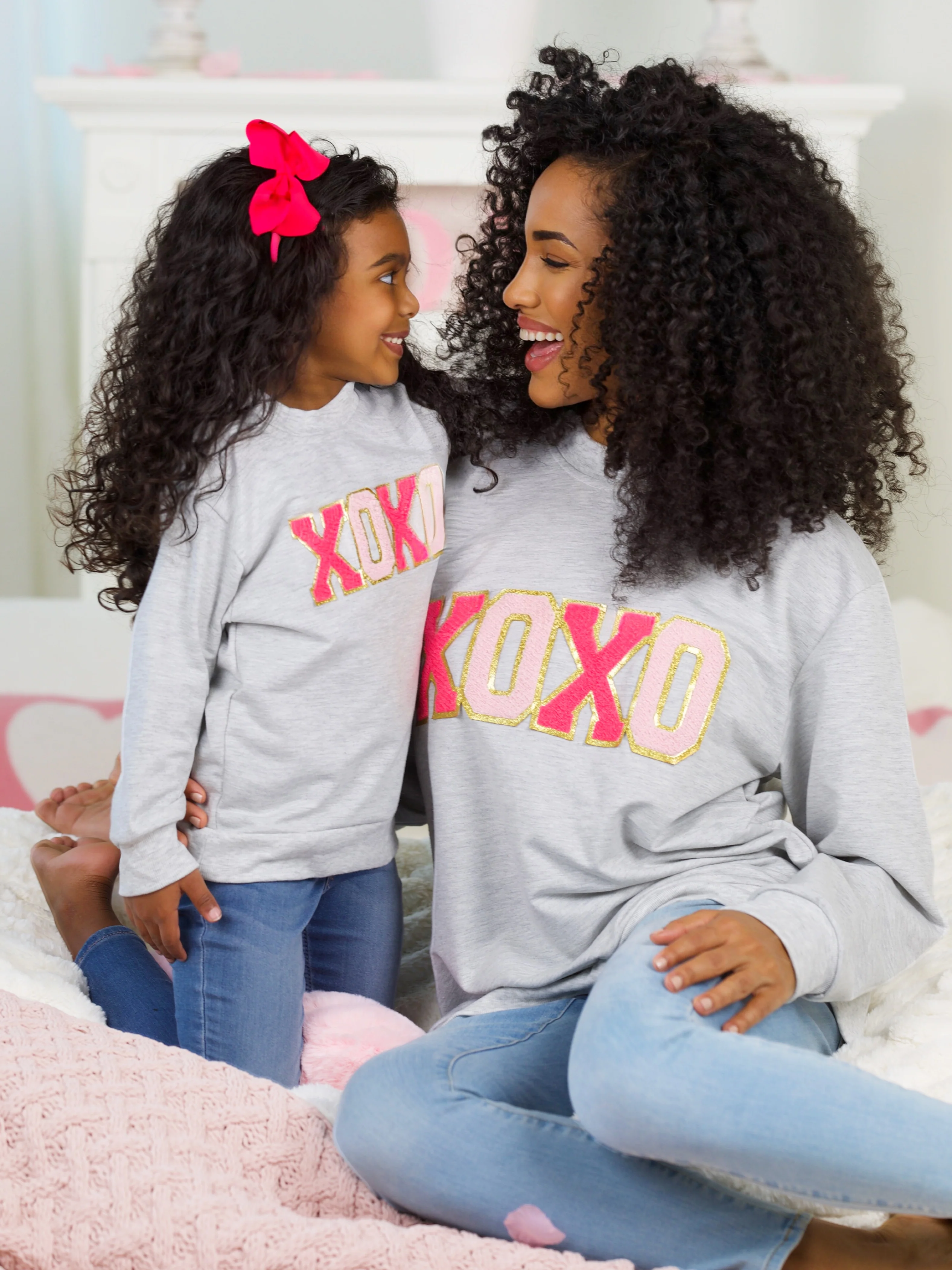 Mommy and Me "XOXO" Embroidered Chenille Patch Sweatshirt - Image 5