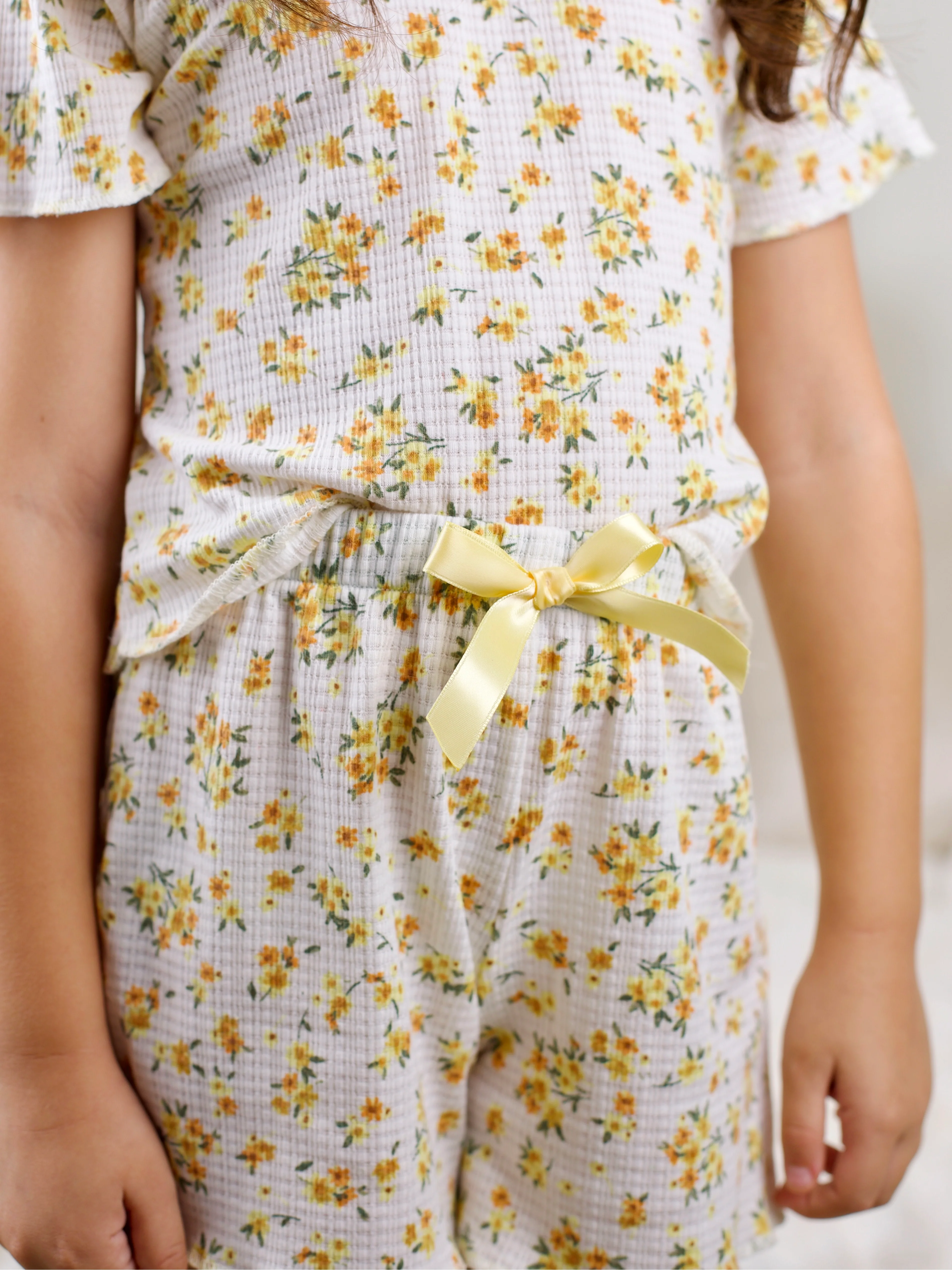 Mommy and Me Yellow Floral Ribbed Knit Loungewear Set - Image 2