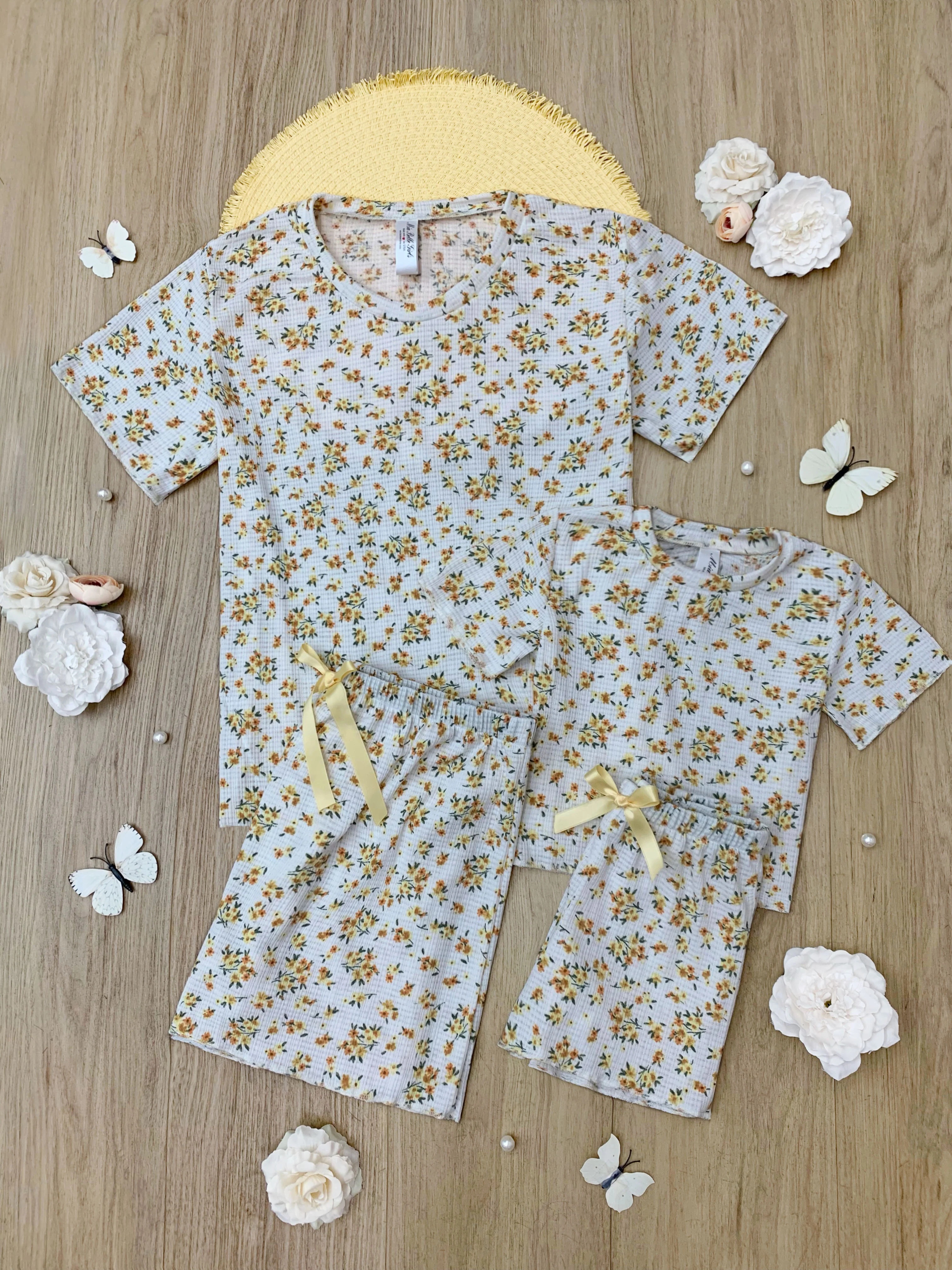 Mommy and Me Yellow Floral Ribbed Knit Loungewear Set - Image 4