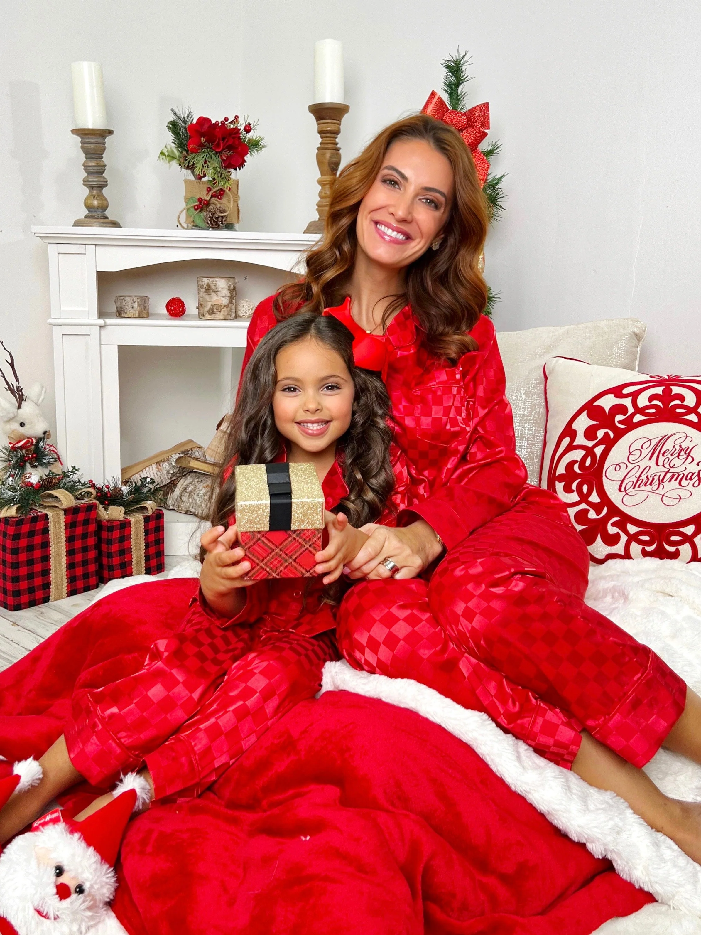 Mommy and Me Red Silky Checkered Pajama Set - Image 7