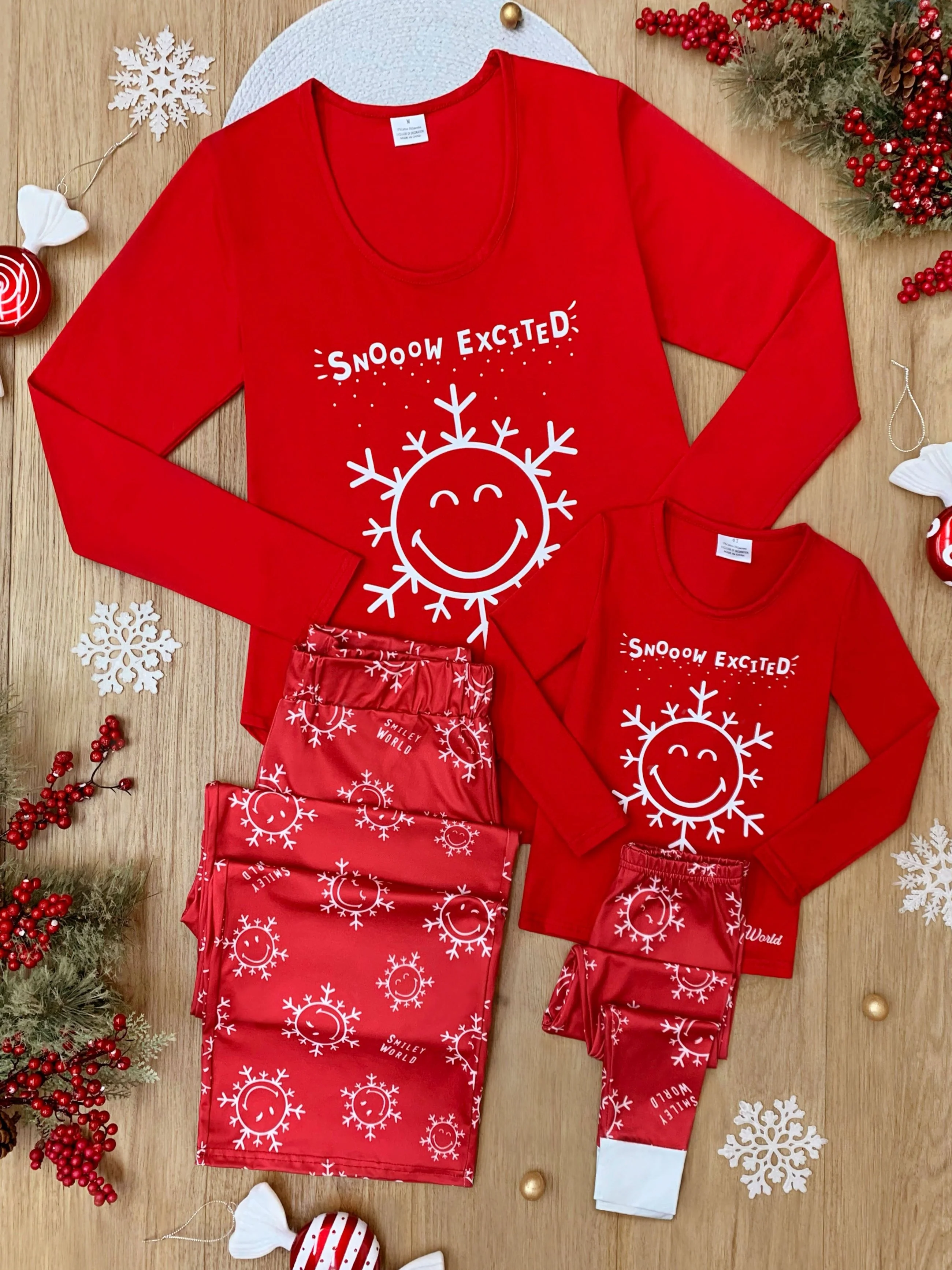 SmileyWorld Mommy and Me Red Snowy Days Pajama Set - Image 2