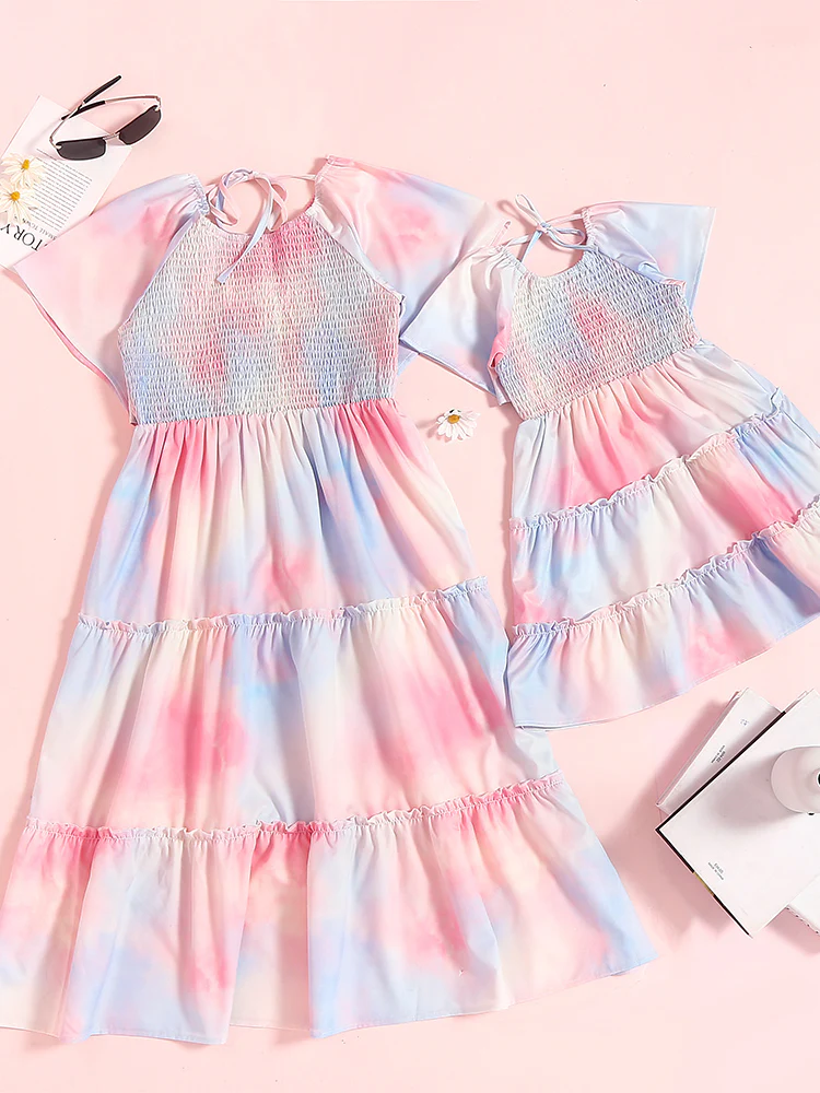 Mommy and Me Cotton Candy Pastel Smocked Midi Dress - Image 12