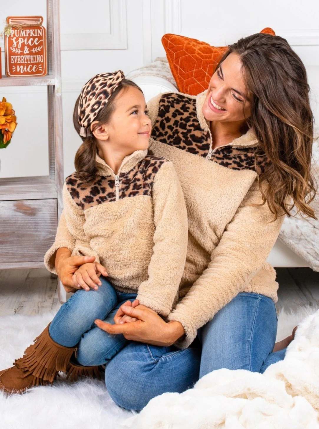 Mommy and Me Fleece Leopard Pullover Sweater - Image 2