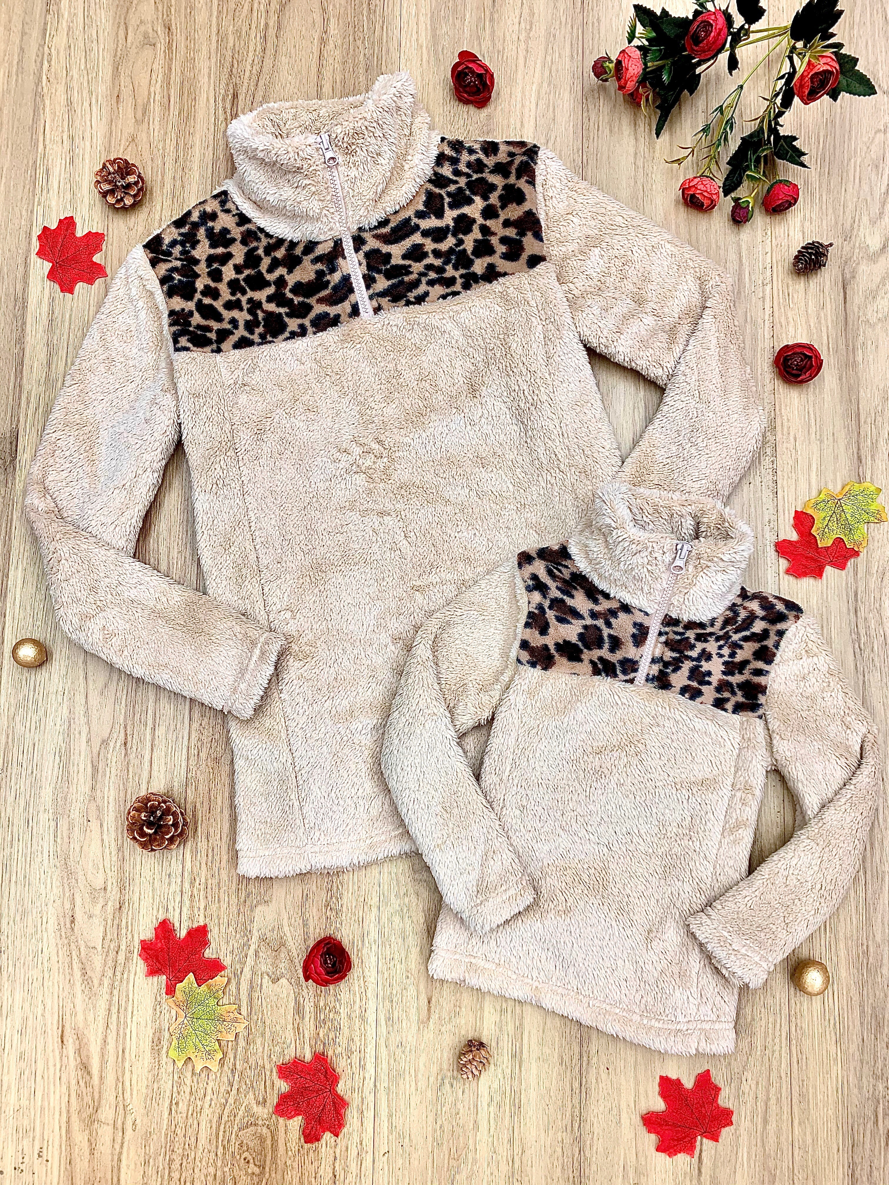 Mommy and Me Fleece Leopard Pullover Sweater - Image 3