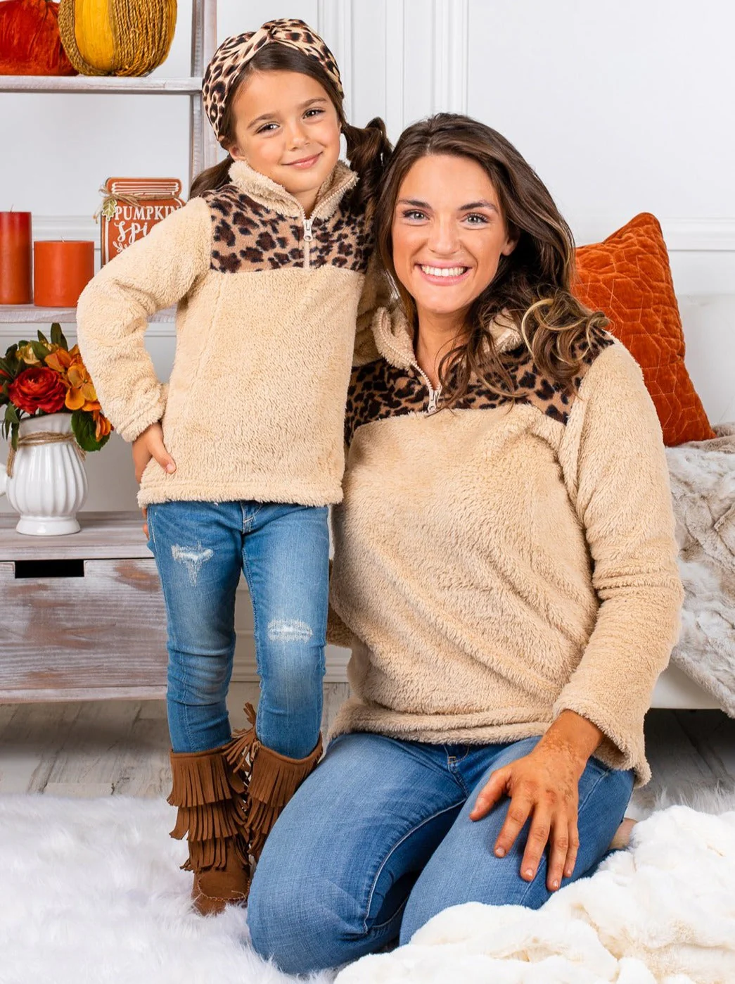 Mommy and Me Fleece Leopard Pullover Sweater - Image 5