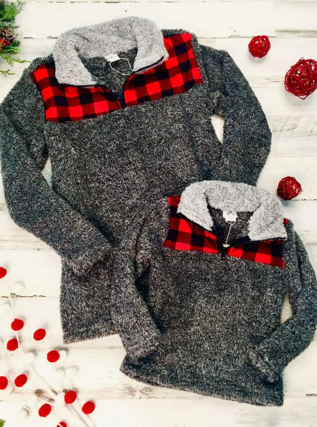 Mommy and Me Fleece Plaid Pullover Sweater - Image 2