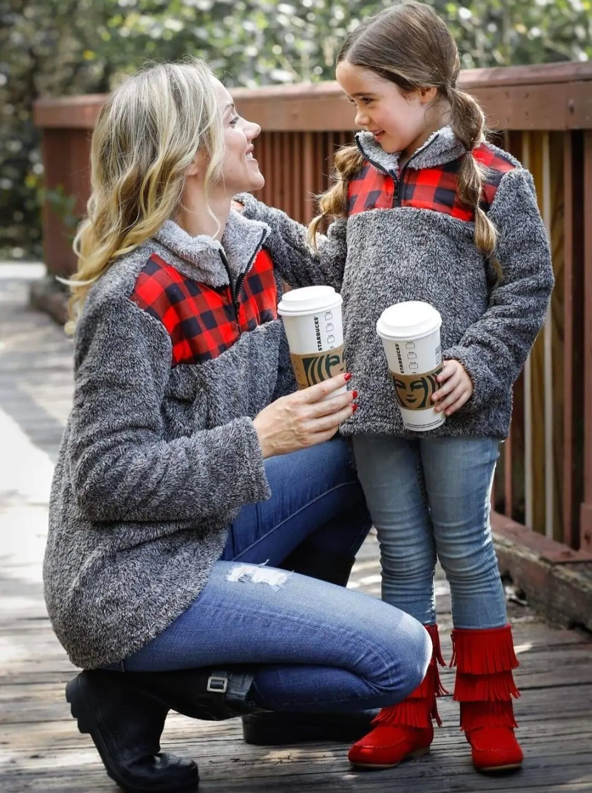 Mommy and Me Fleece Plaid Pullover Sweater - Image 3