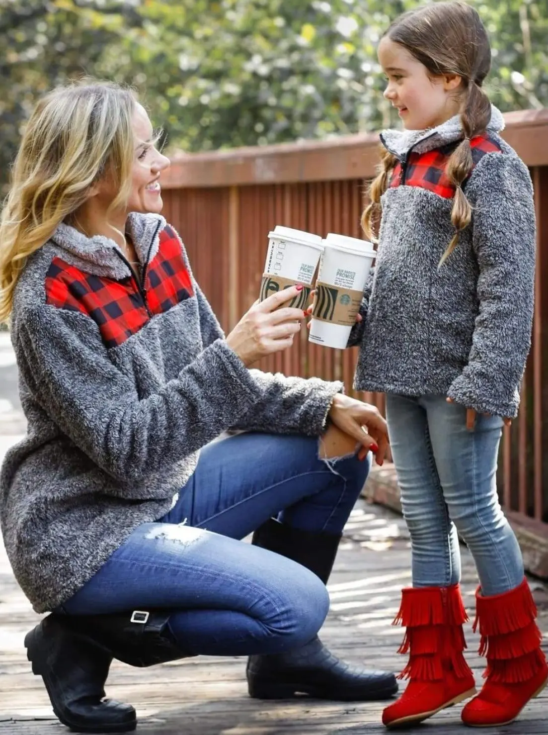 Mommy and Me Fleece Plaid Pullover Sweater - Image 4