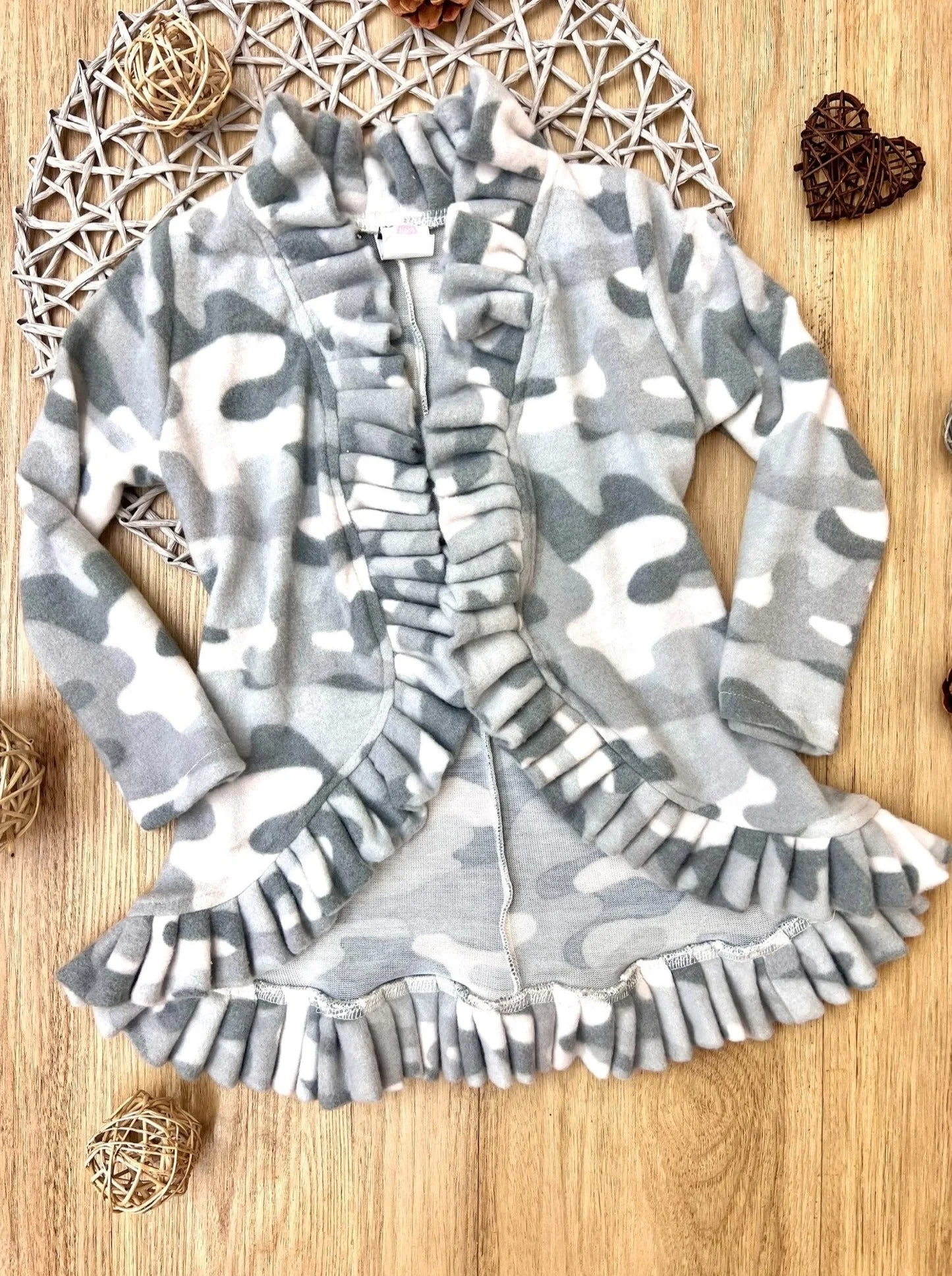 Mommy and Me In Command Grey Camo Ruffle Cardigan - Image 2