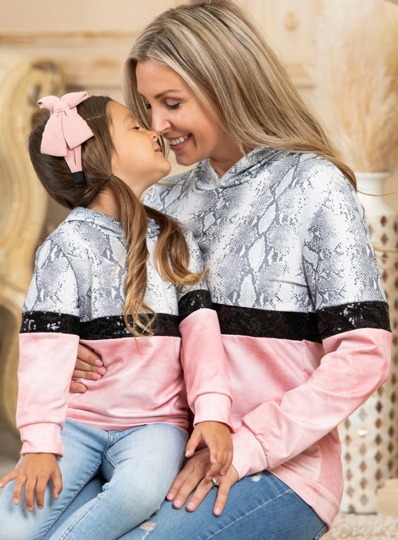 Mommy and Me Snakeskin Sparkle Hoodie Sweater - Image 3