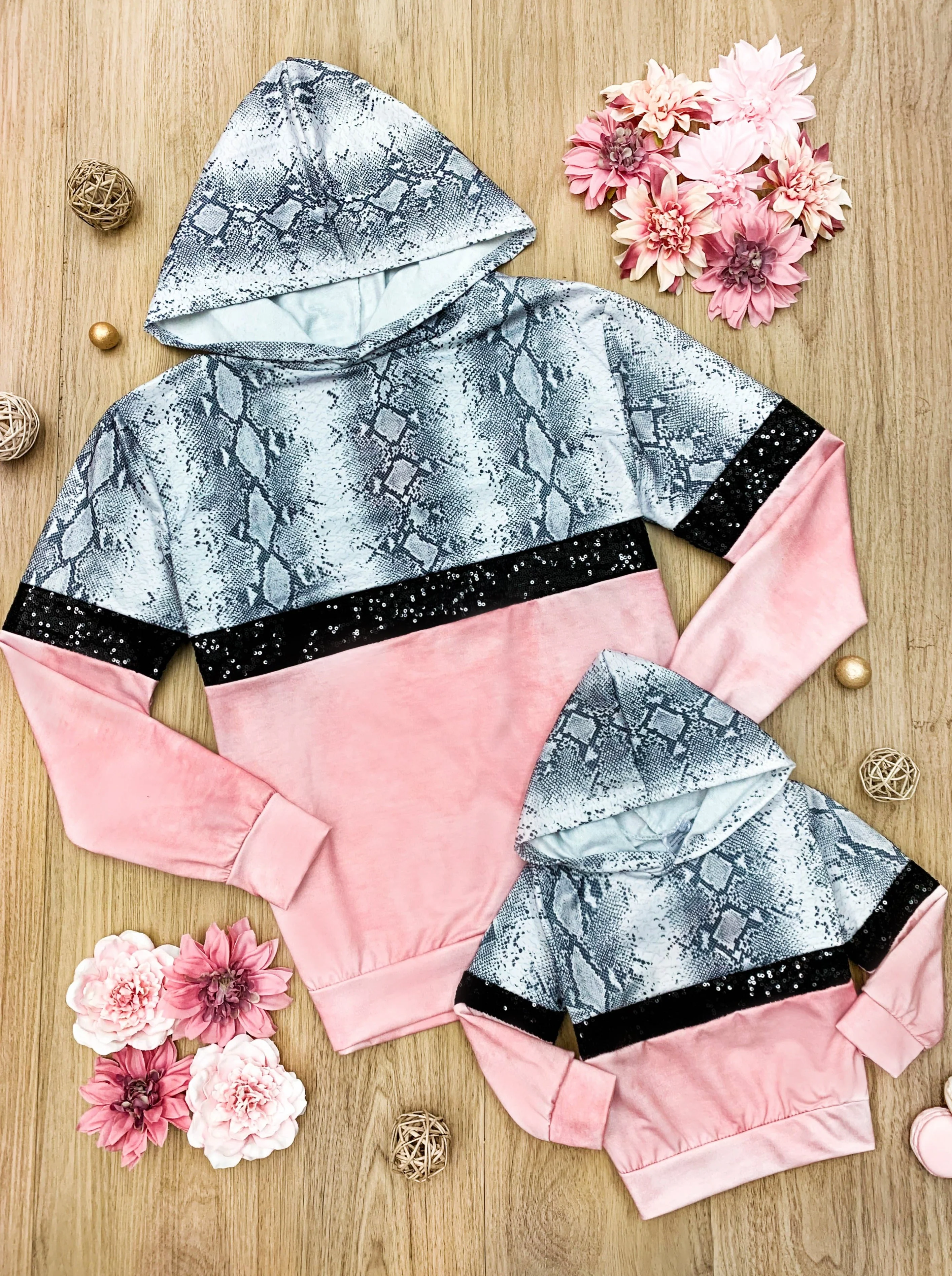Mommy and Me Snakeskin Sparkle Hoodie Sweater - Image 4