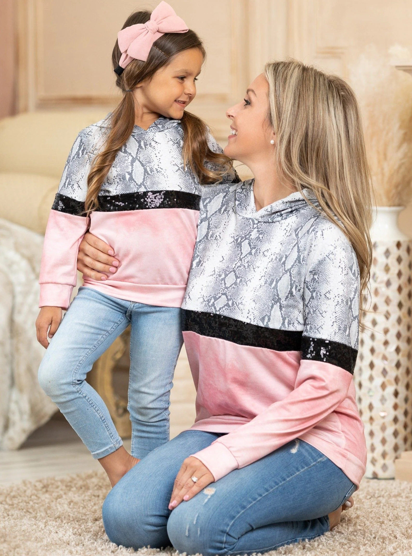 Mommy and Me Snakeskin Sparkle Hoodie Sweater - Image 5