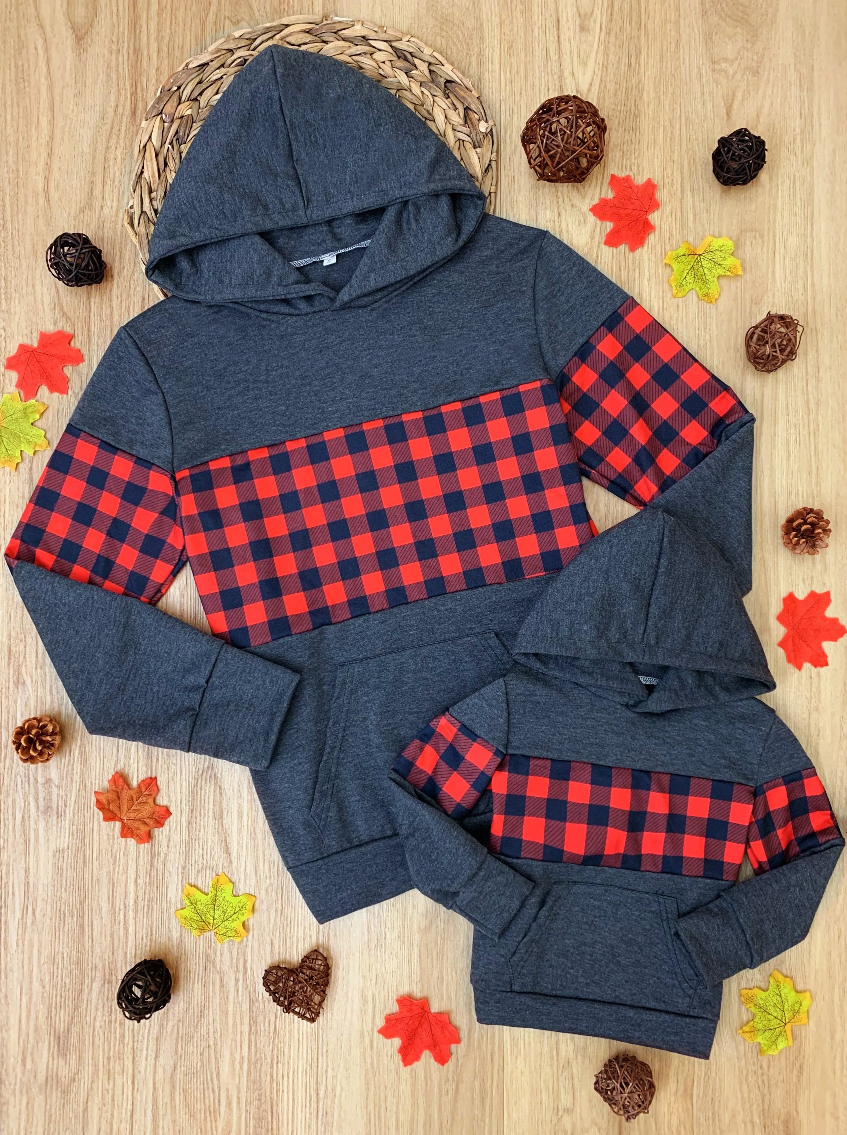Mommy and Me Buffalo Plaid Colorblock Hoodie - Image 4