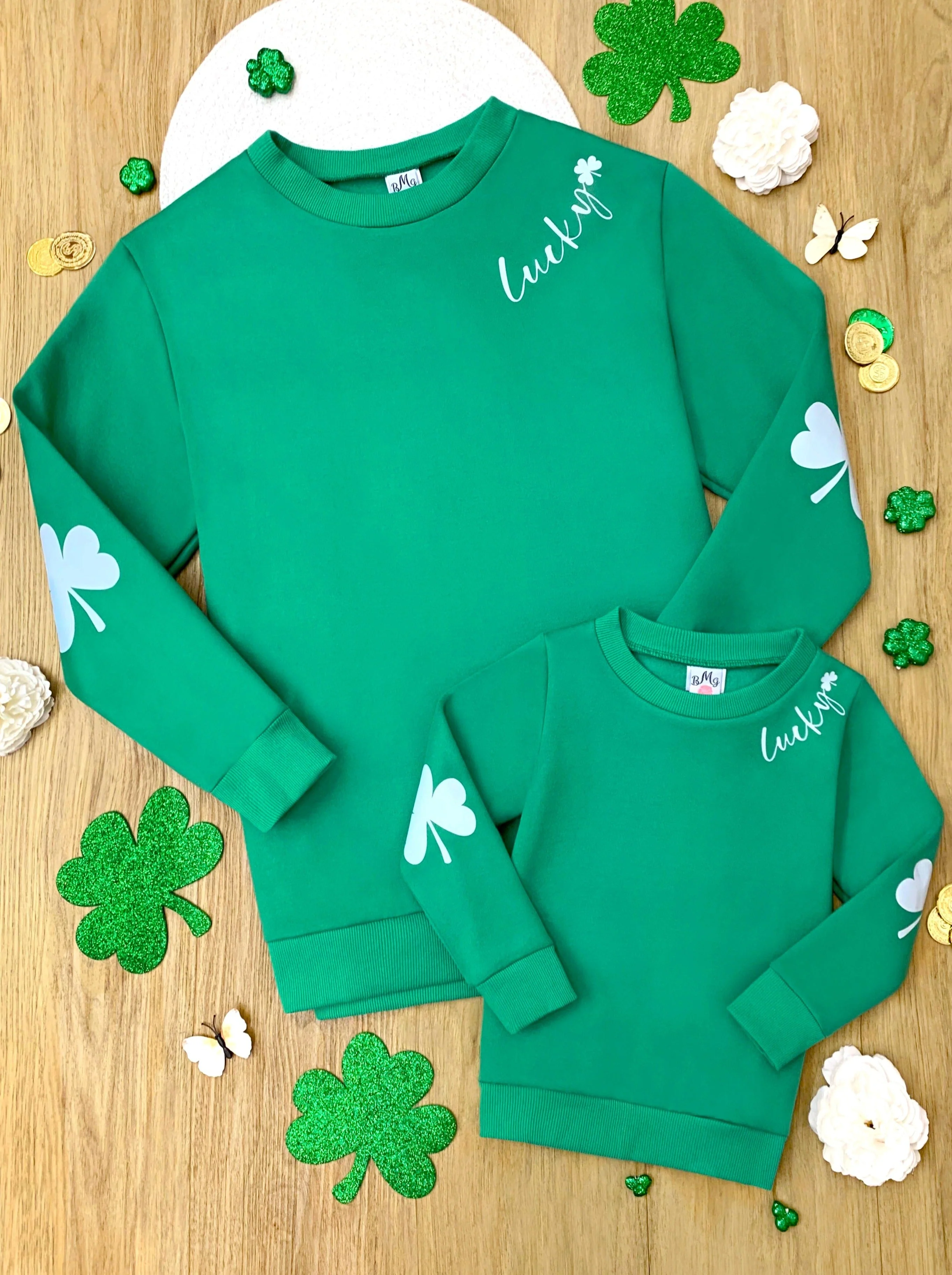 Mommy and Me Lucky You Green Pullover Sweater - Image 2