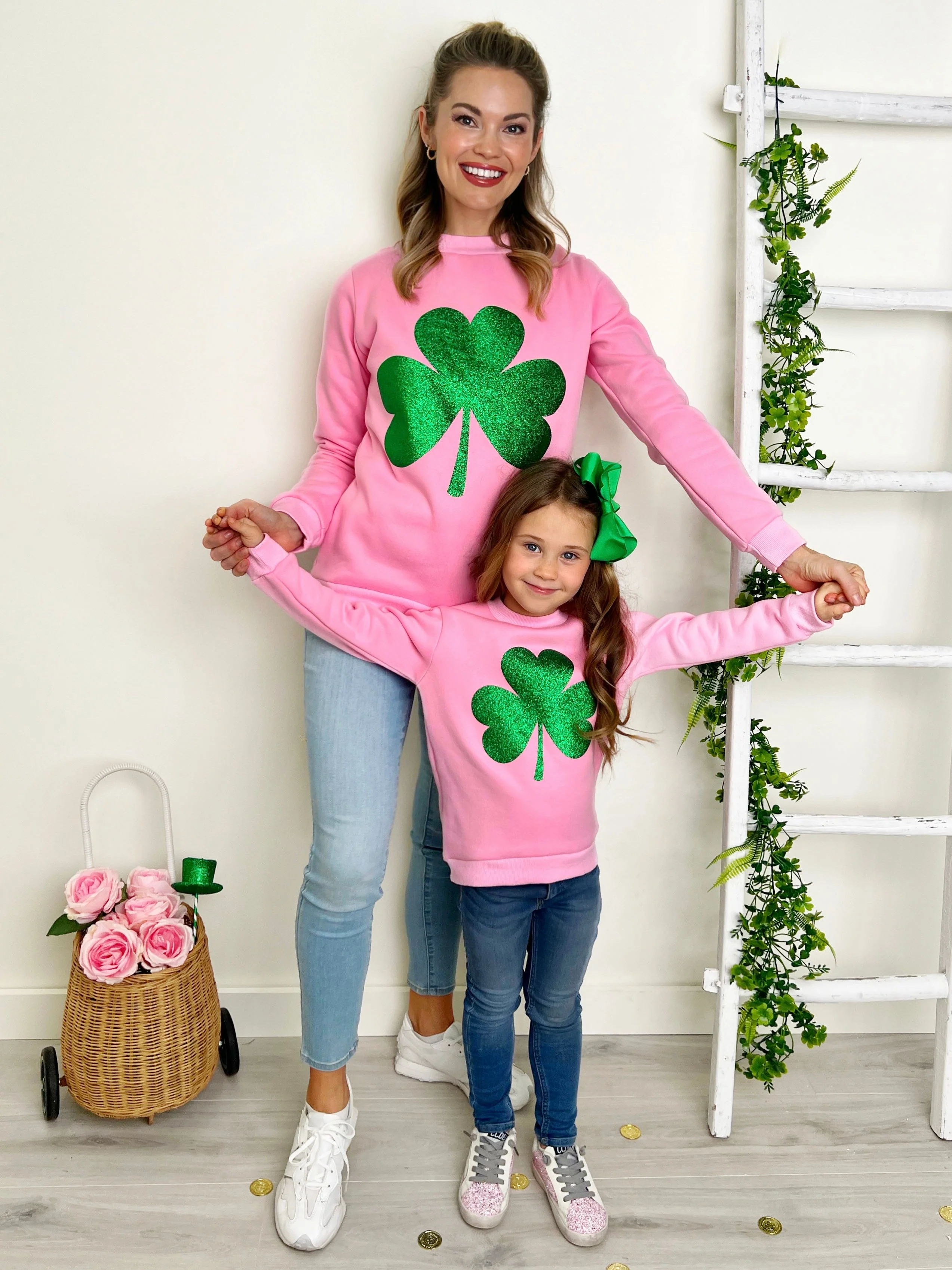 Mommy and Me Dazzling Glitter Clover Pullover Sweater - Image 2
