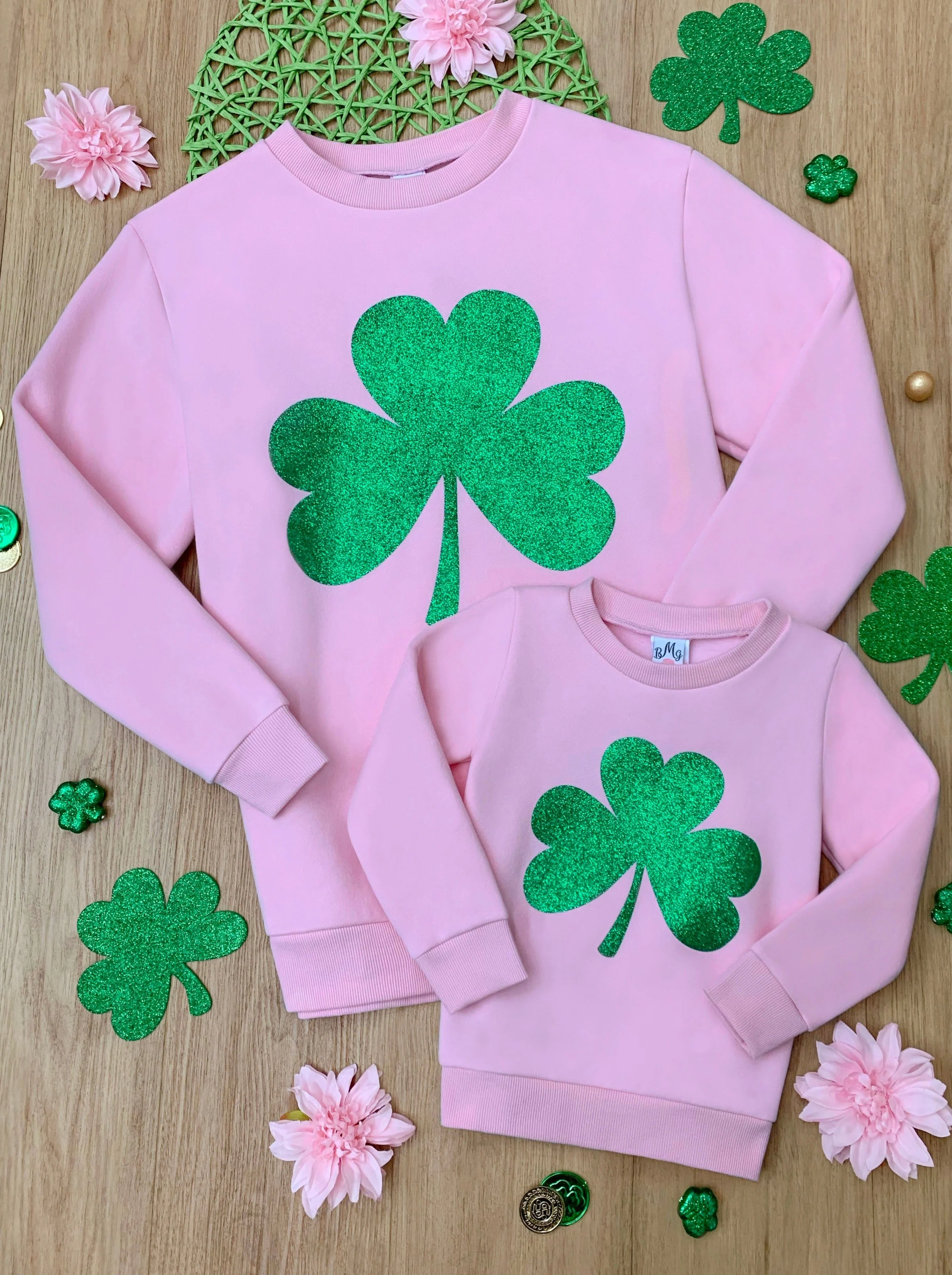 Mommy and Me Dazzling Glitter Clover Pullover Sweater - Image 3