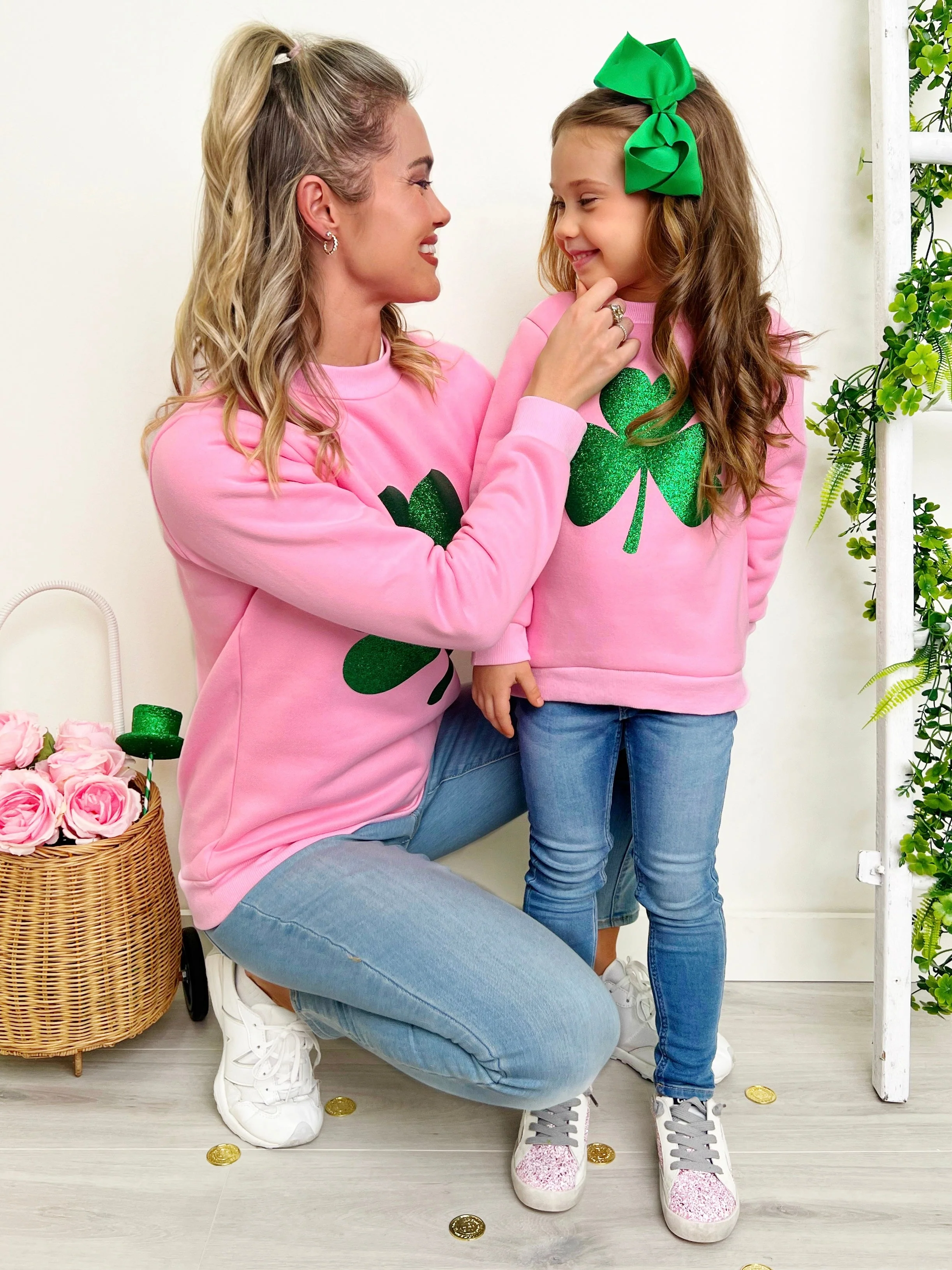 Mommy and Me Dazzling Glitter Clover Pullover Sweater - Image 4