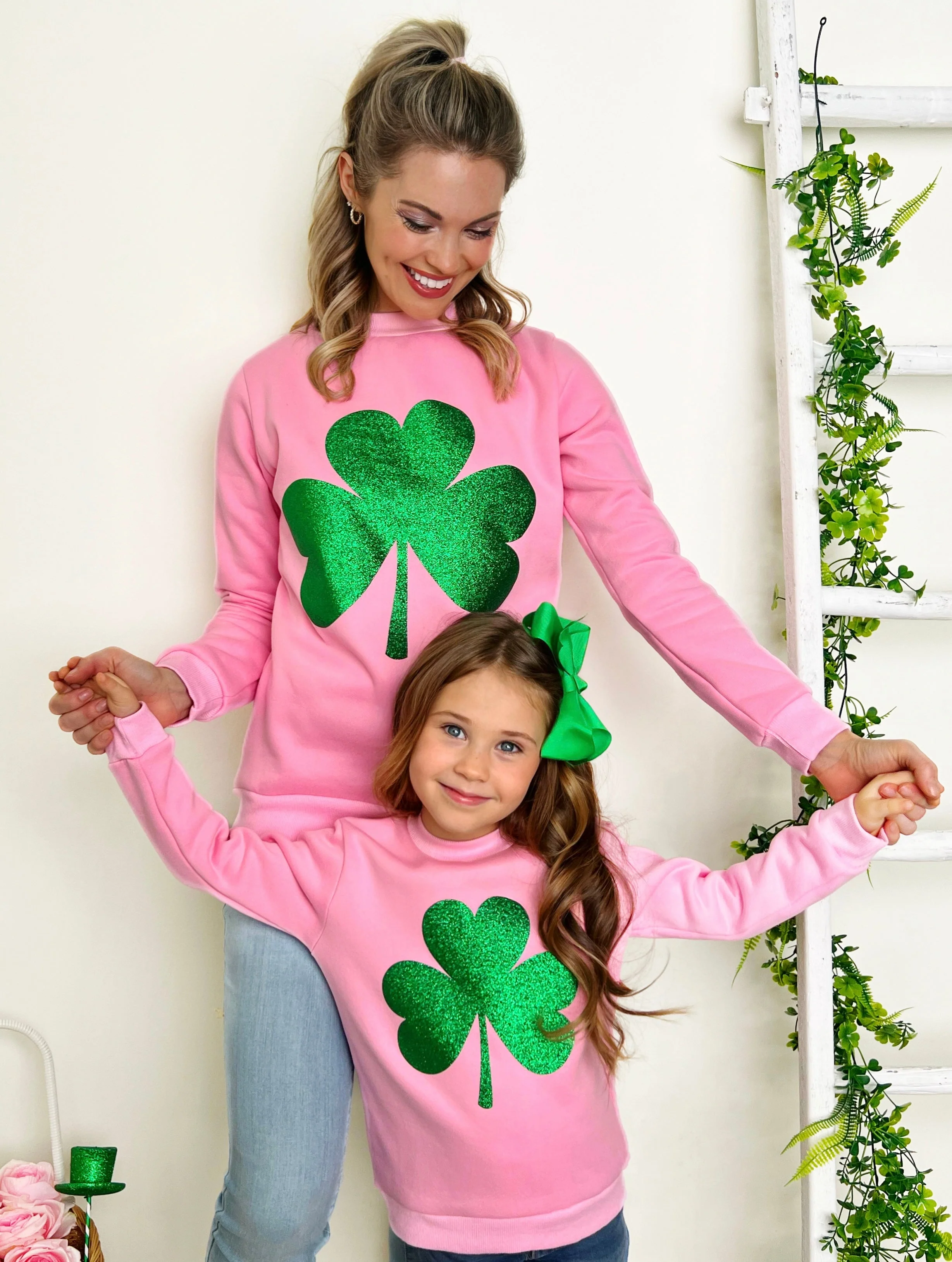 Mommy and Me Dazzling Glitter Clover Pullover Sweater - Image 5