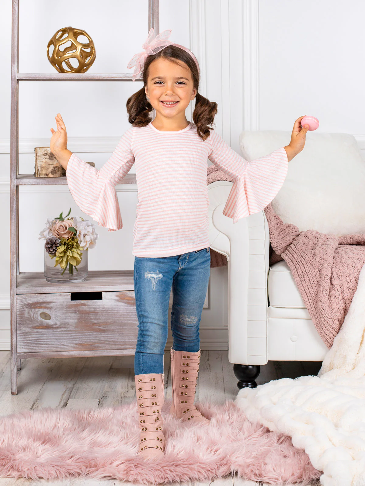 Mommy and Me Striped Long Bell Sleeve Top - Image 2