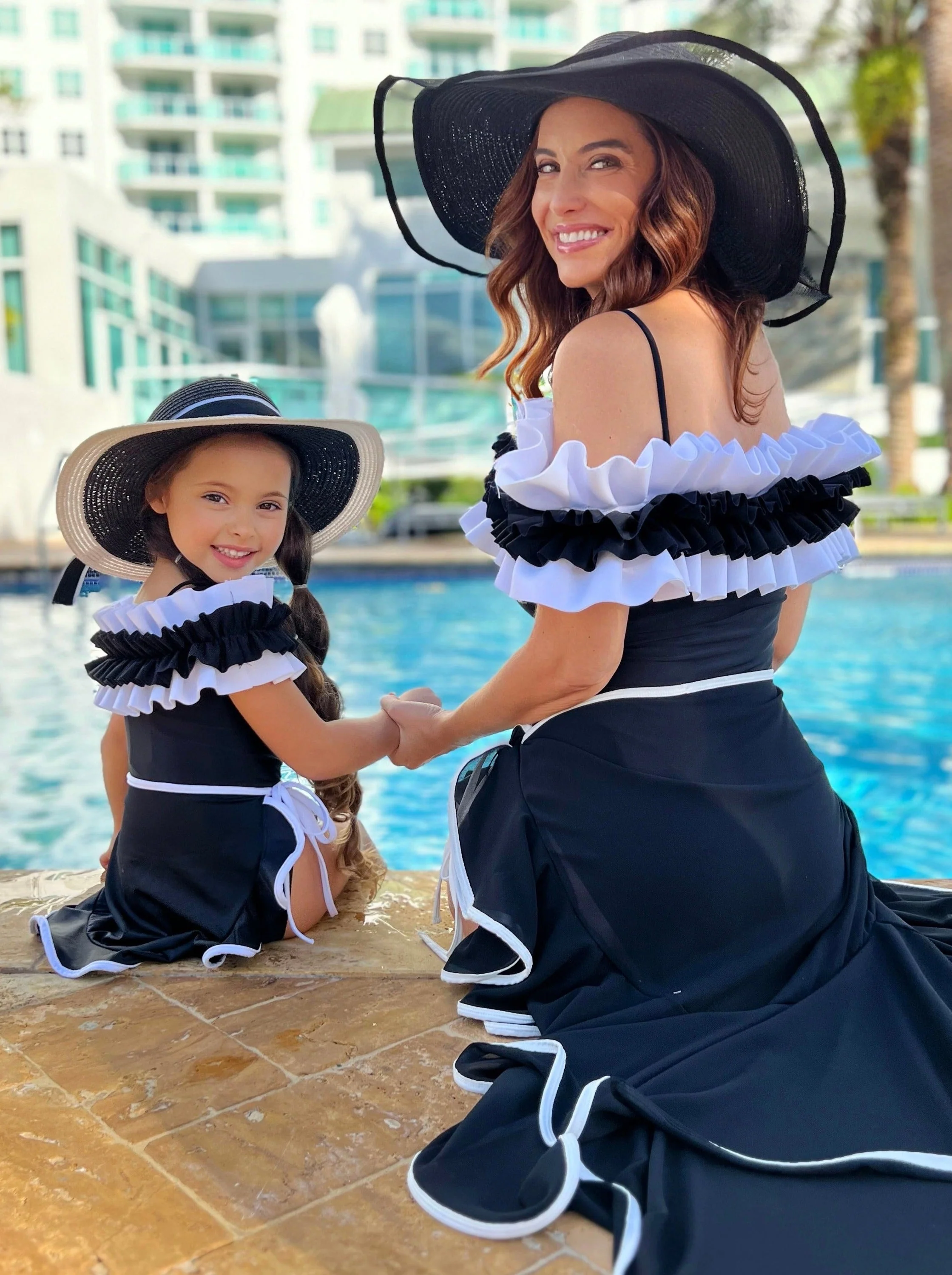 Mommy and Me Black Ruffle Shoulder One Piece Swimsuit - Image 3