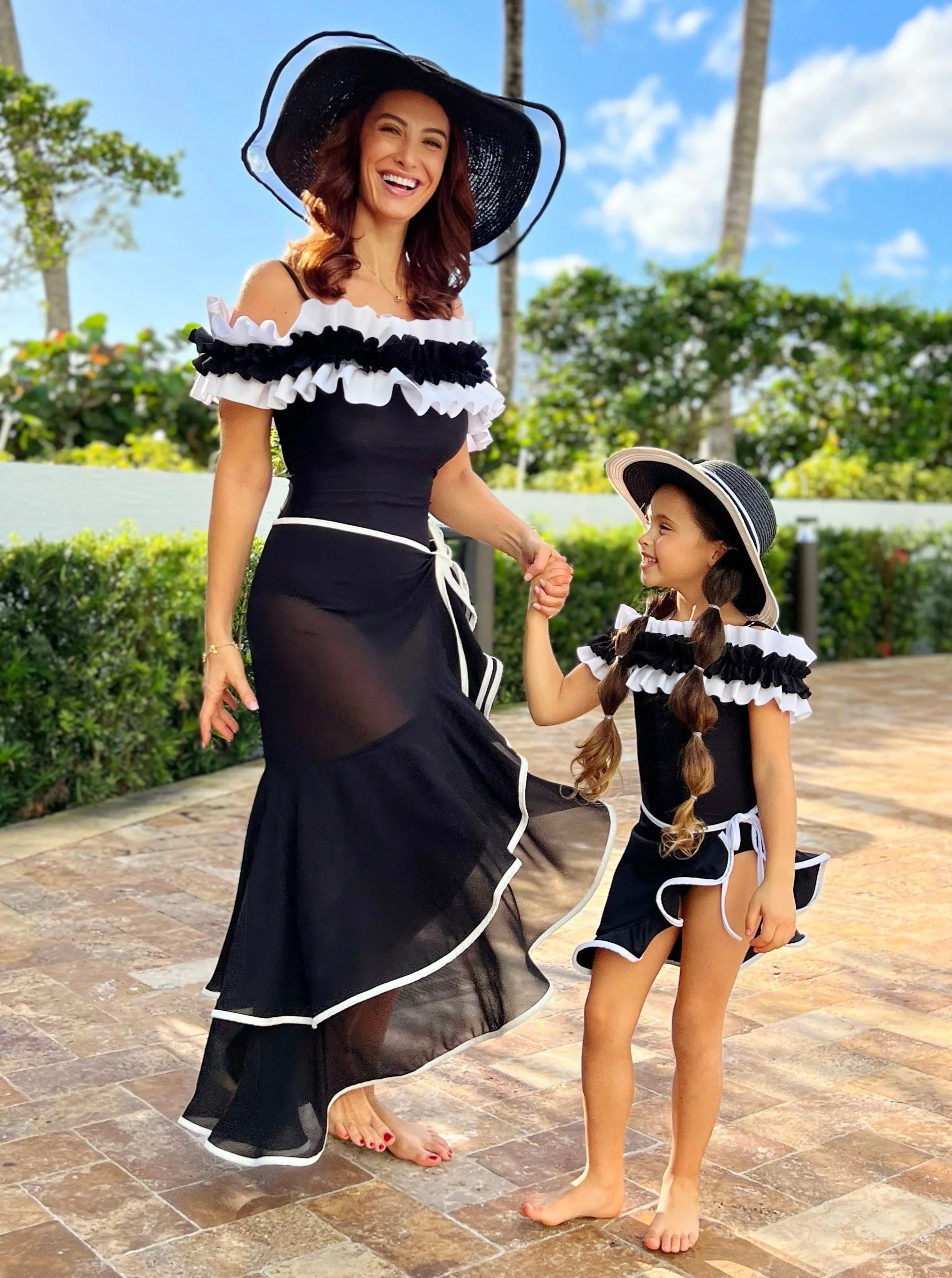 Mommy and Me Black Ruffle Shoulder One Piece Swimsuit - Image 4