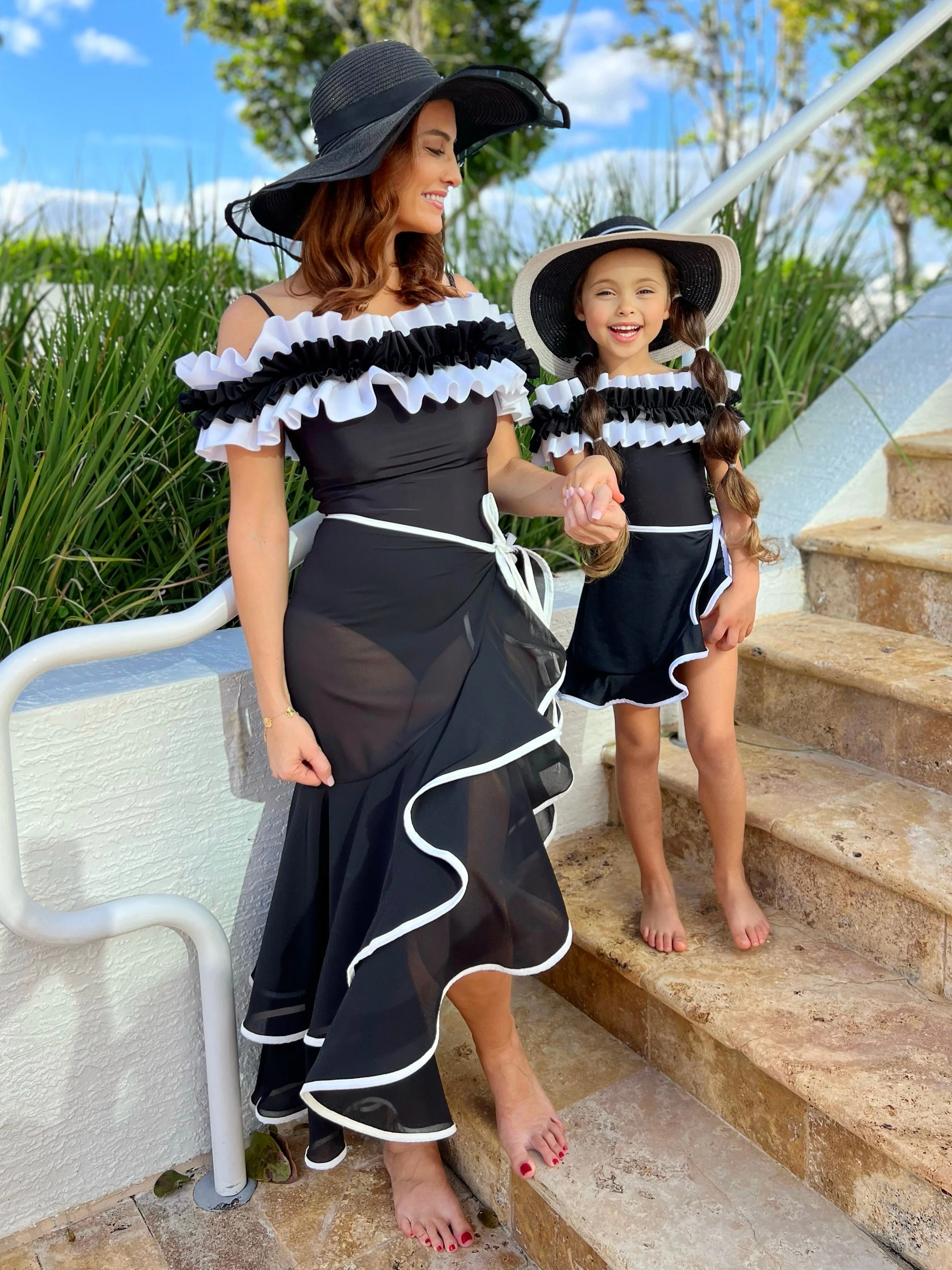 Mommy and Me Black Ruffle Shoulder One Piece Swimsuit - Image 5