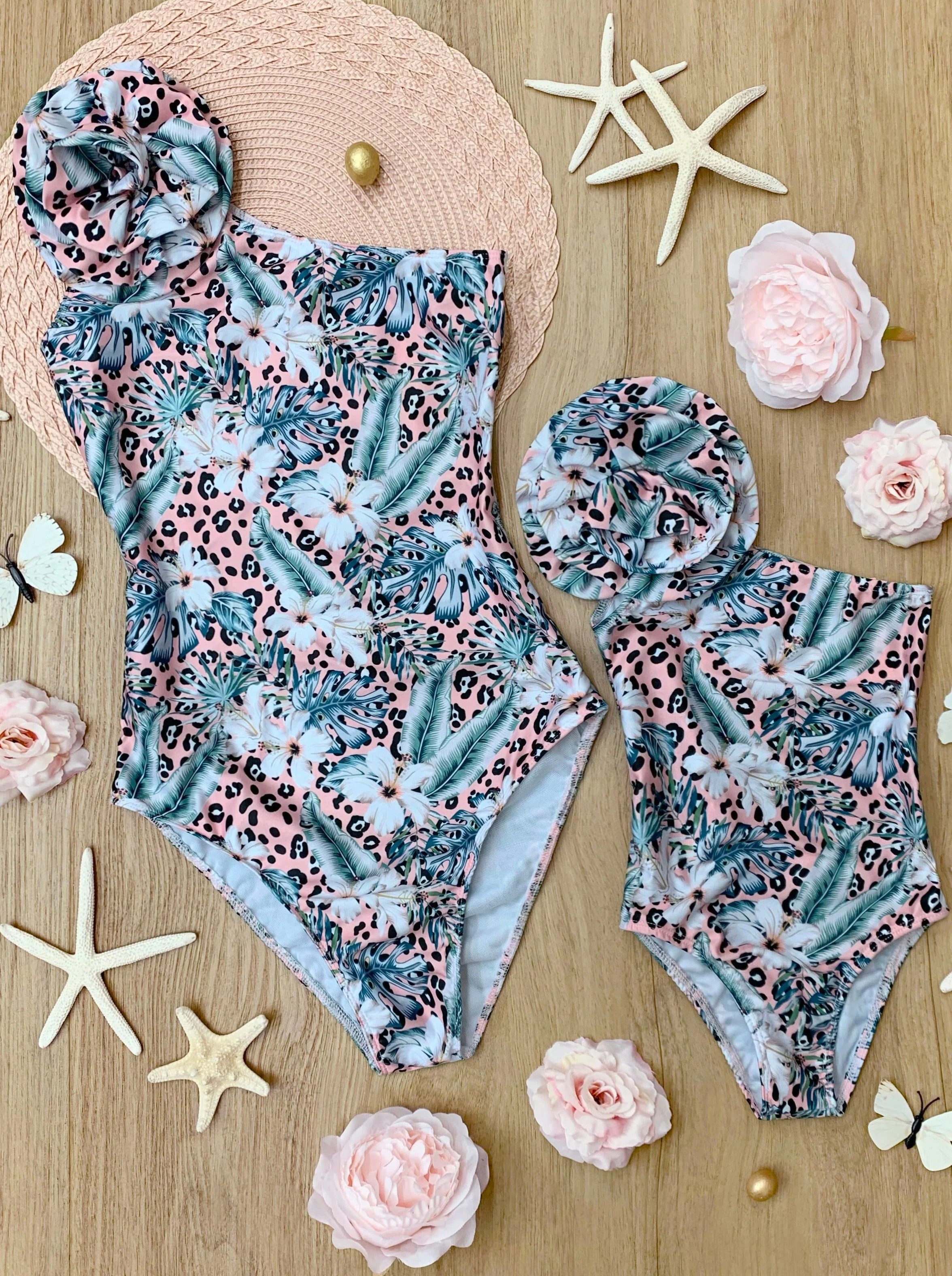 Mommy and Me Floral One Shoulder One Piece Swimsuit - Image 2