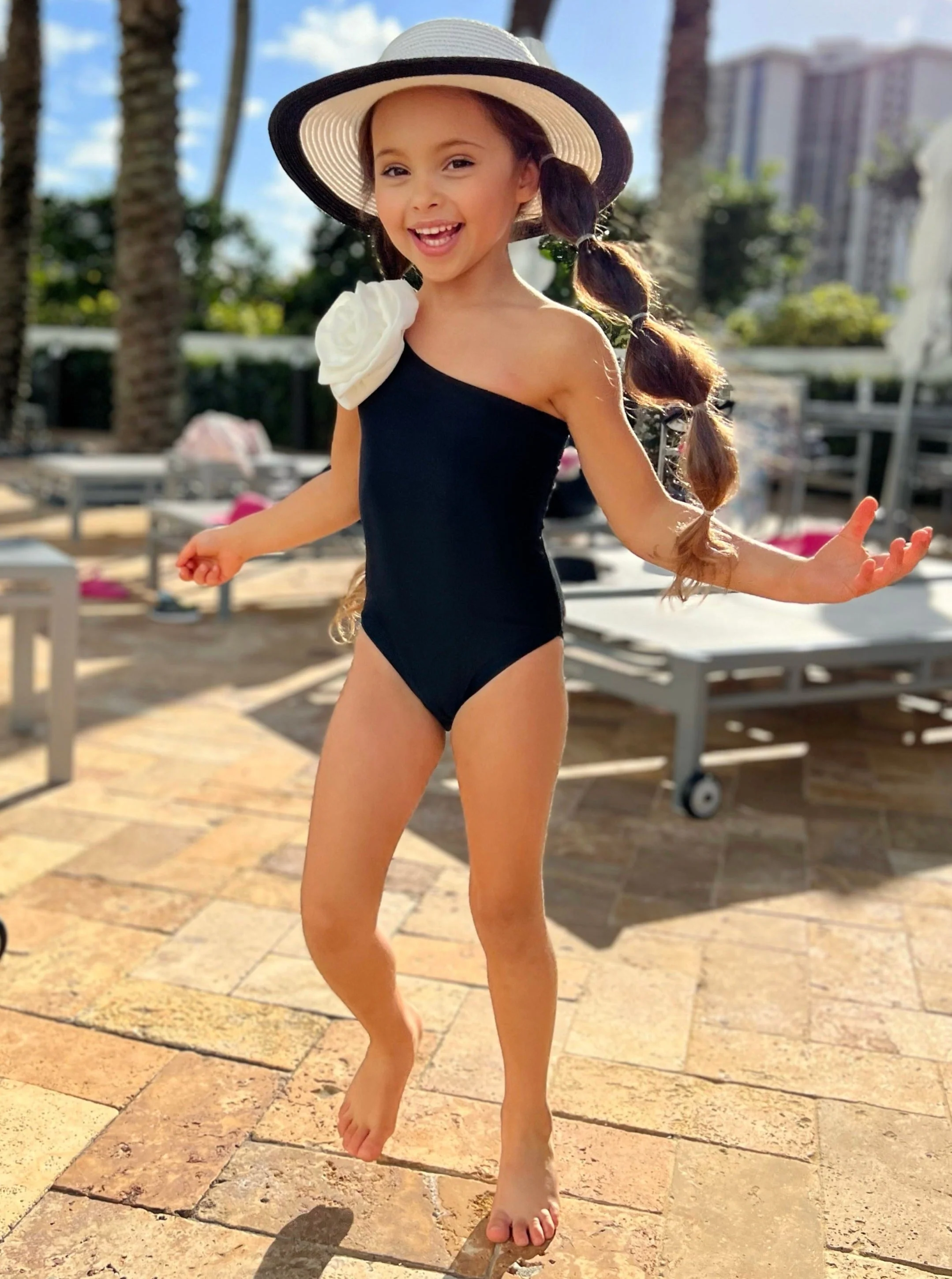 Mommy and Me White Rose One Shoulder One Piece Swimsuit - Image 3