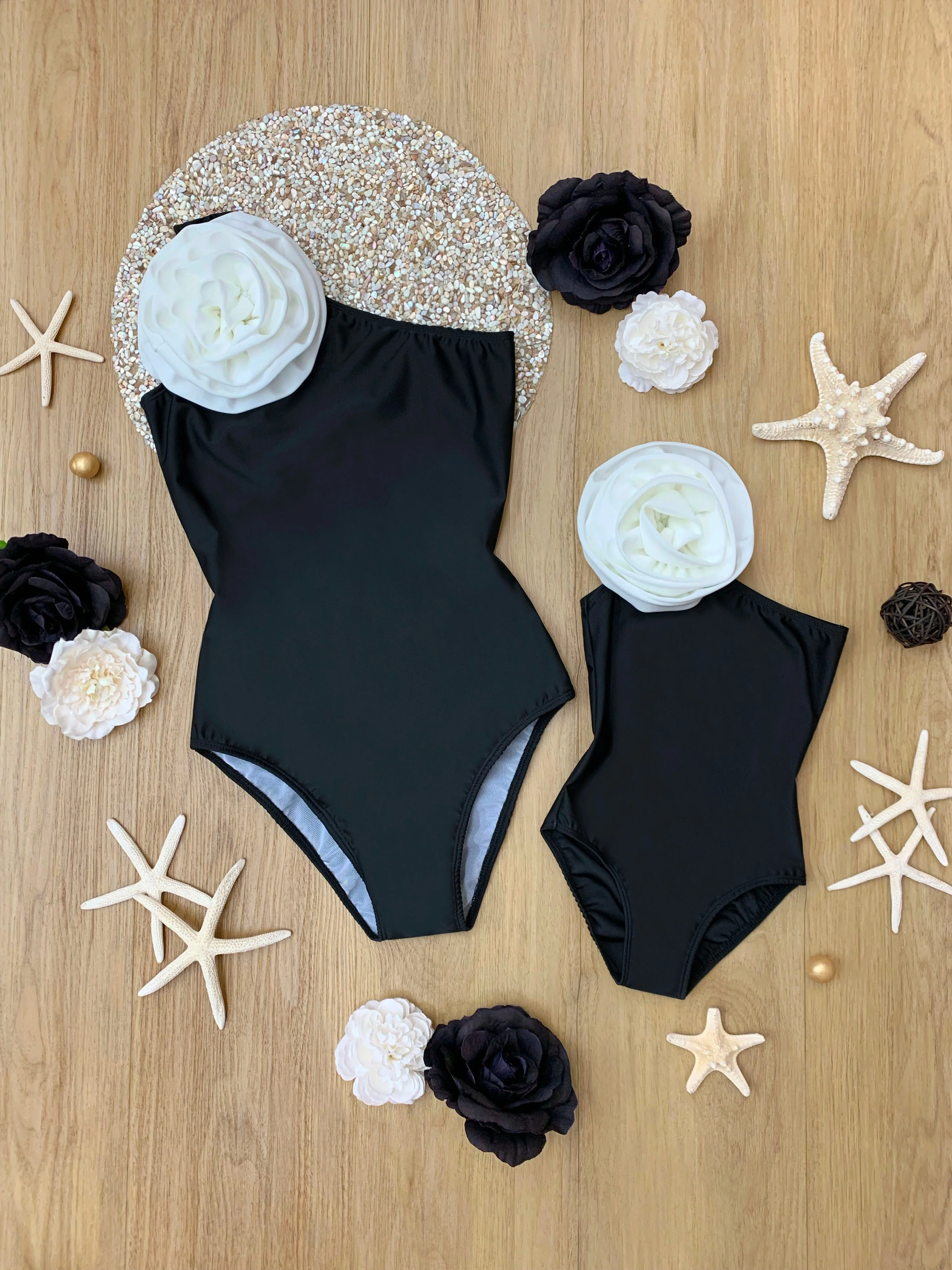 Mommy and Me White Rose One Shoulder One Piece Swimsuit - Image 4
