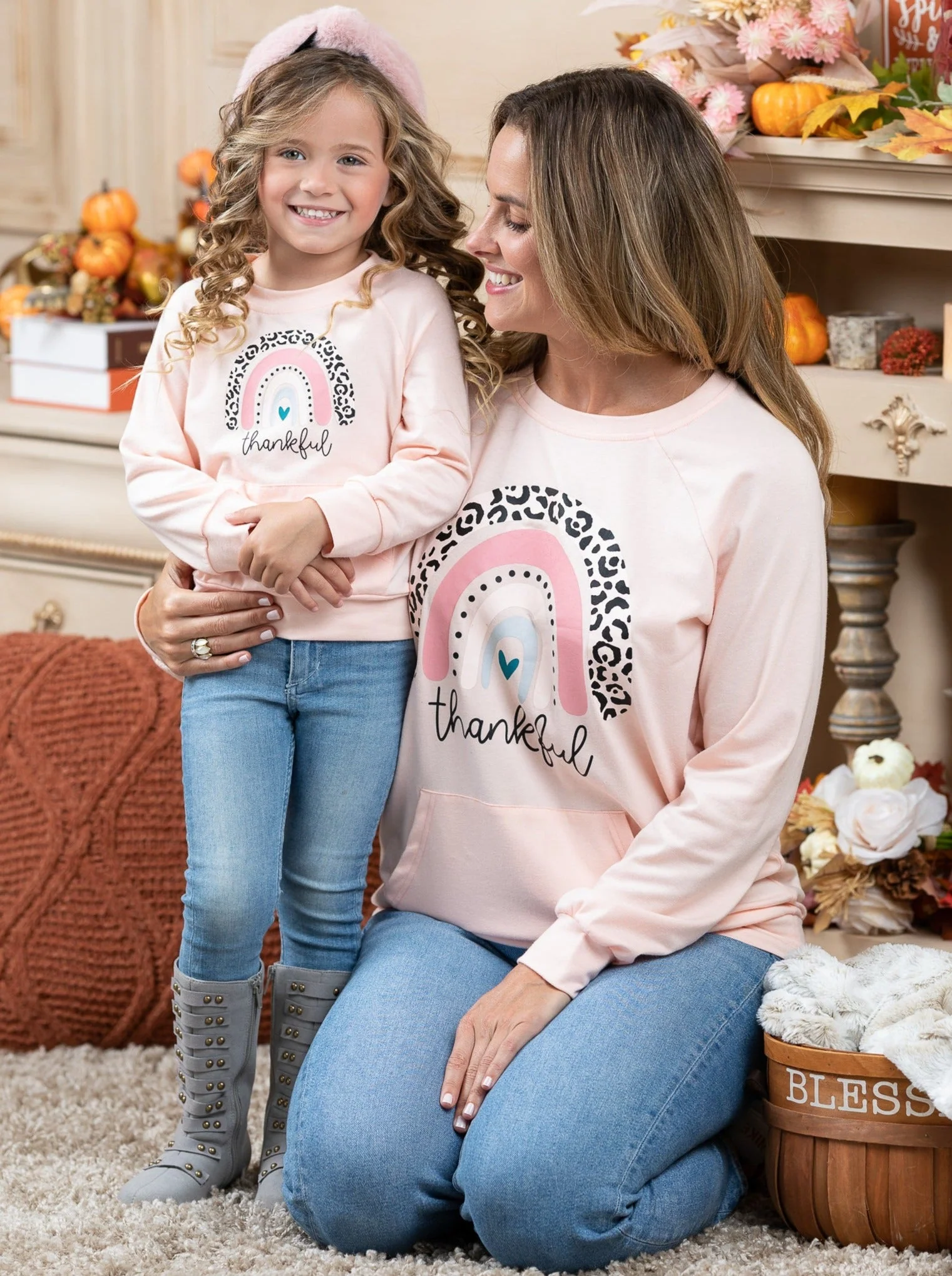 Mommy and Me Thankful Rainbow Pouch Top - Image 2