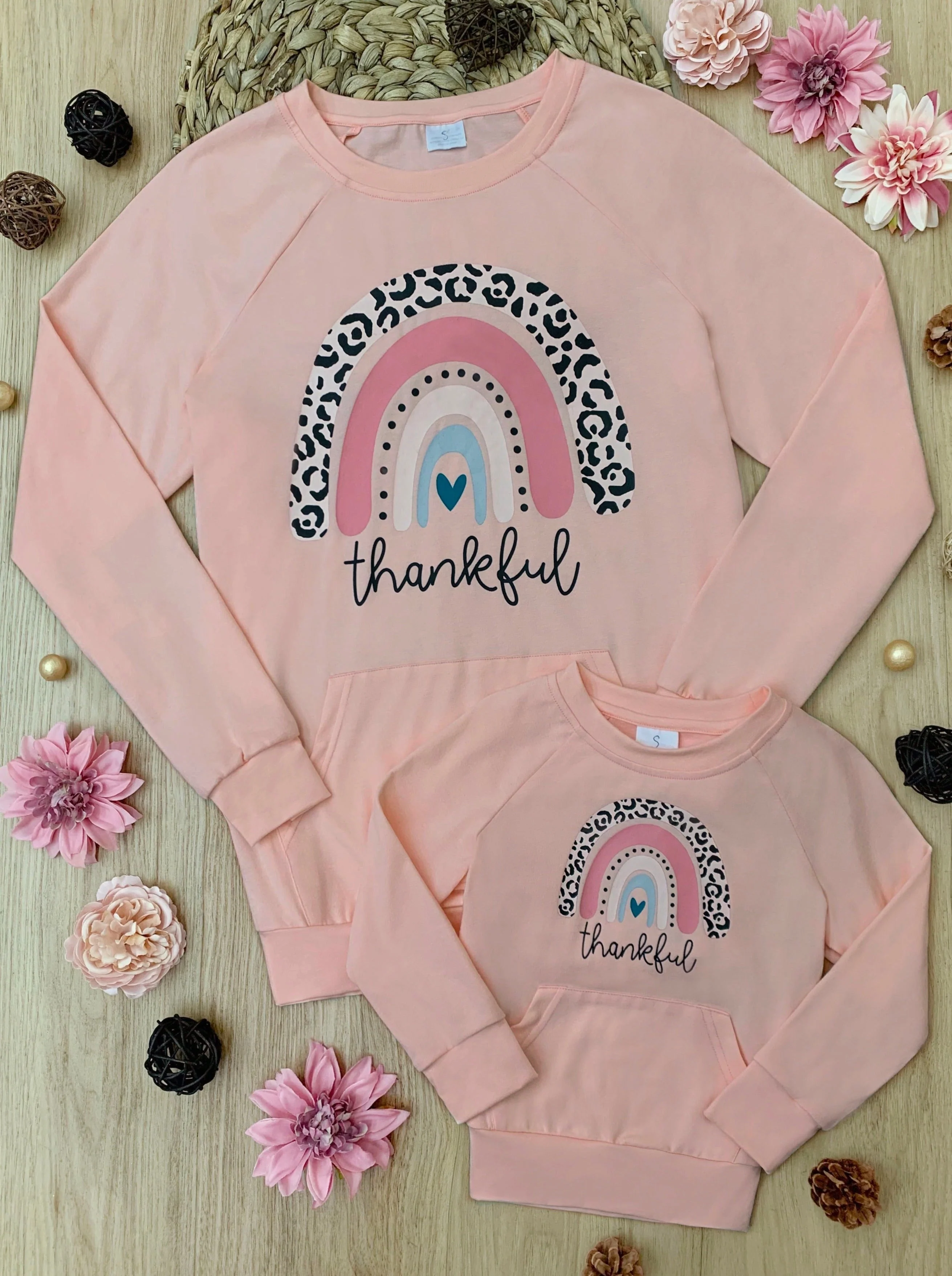 Mommy and Me Thankful Rainbow Pouch Top - Image 3
