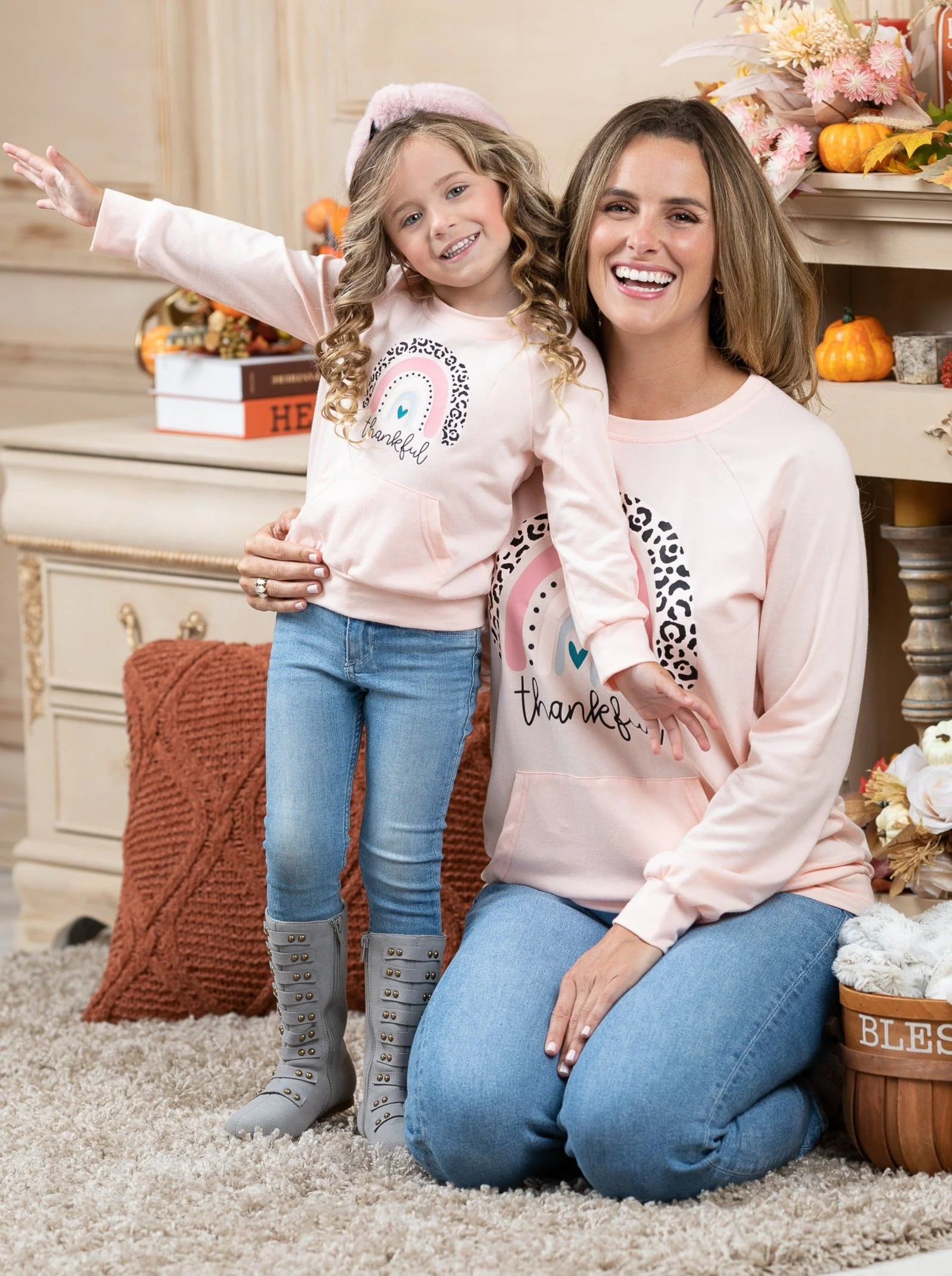 Mommy and Me Thankful Rainbow Pouch Top - Image 4