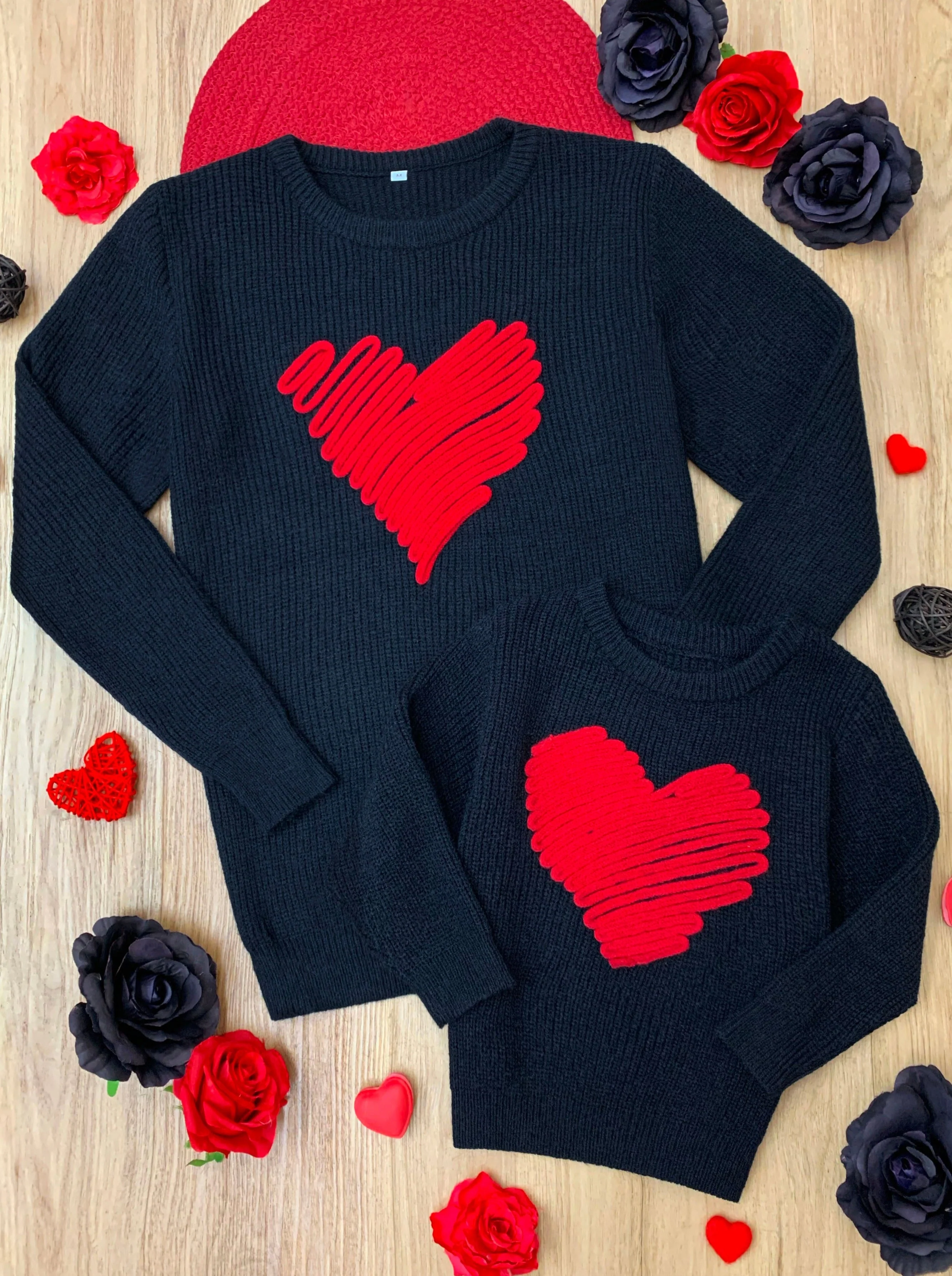 Mommy and Me Love Note Embroidered Red Heart Sweater - Image 3