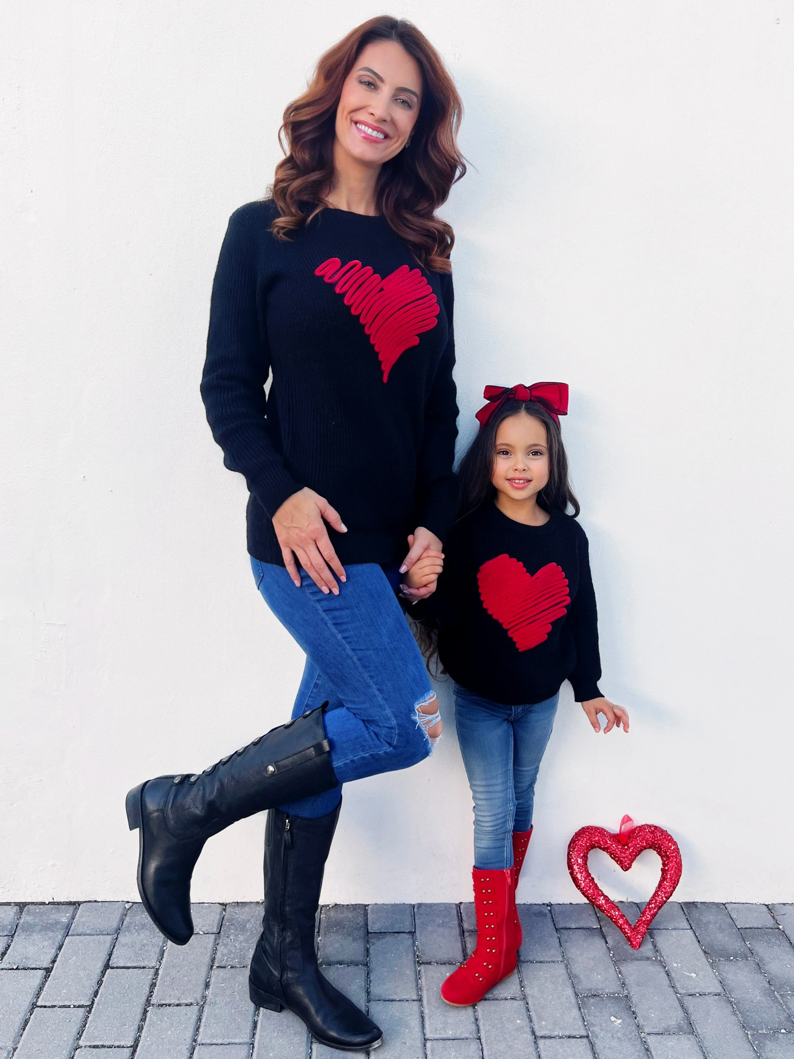 Mommy and Me Love Note Embroidered Red Heart Sweater - Image 4