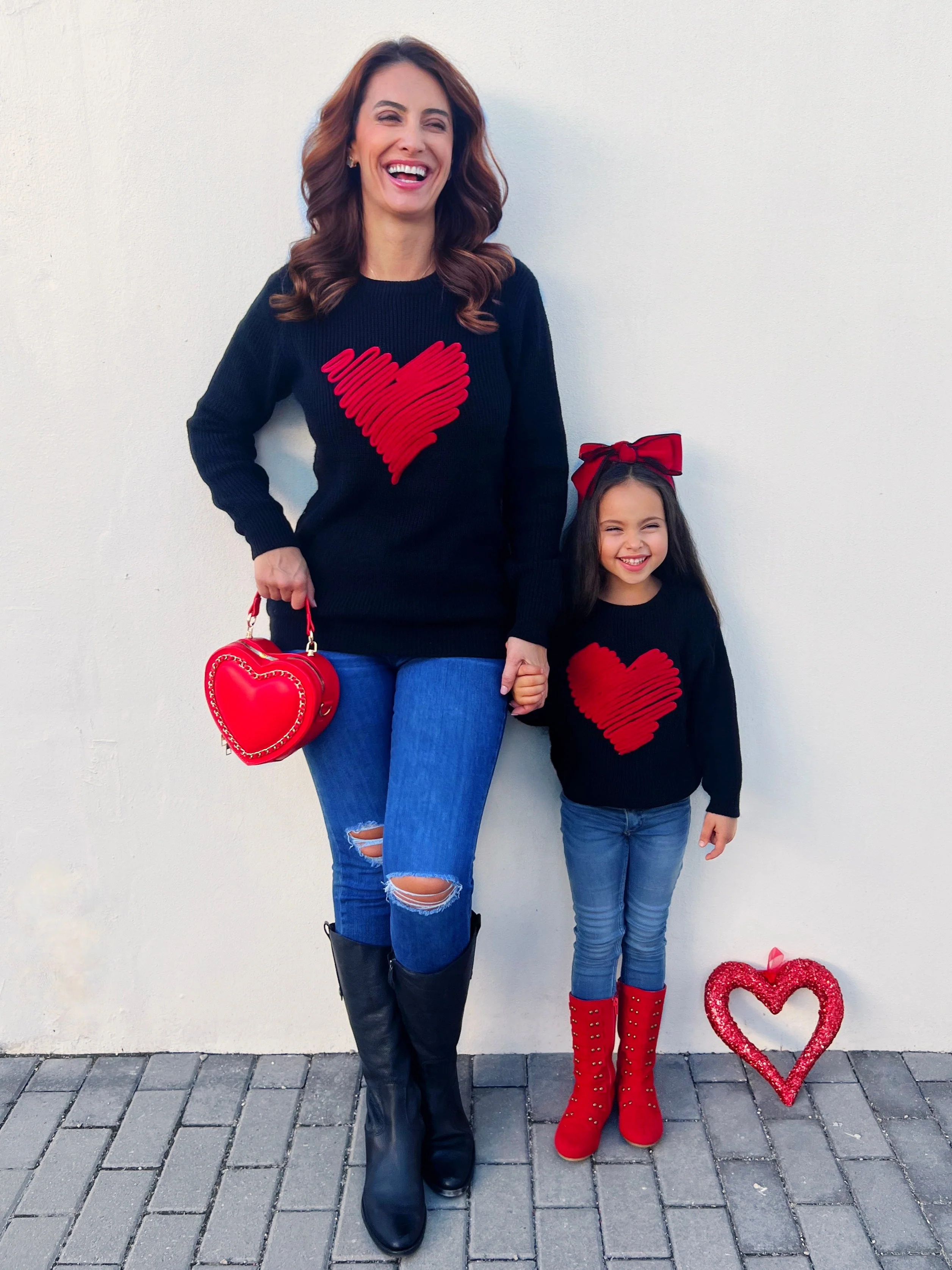 Mommy and Me Love Note Embroidered Red Heart Sweater - Image 6
