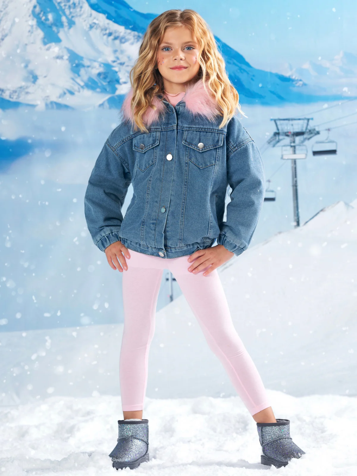 Most Popular Pink Fur Hooded Denim Coat - Image 7