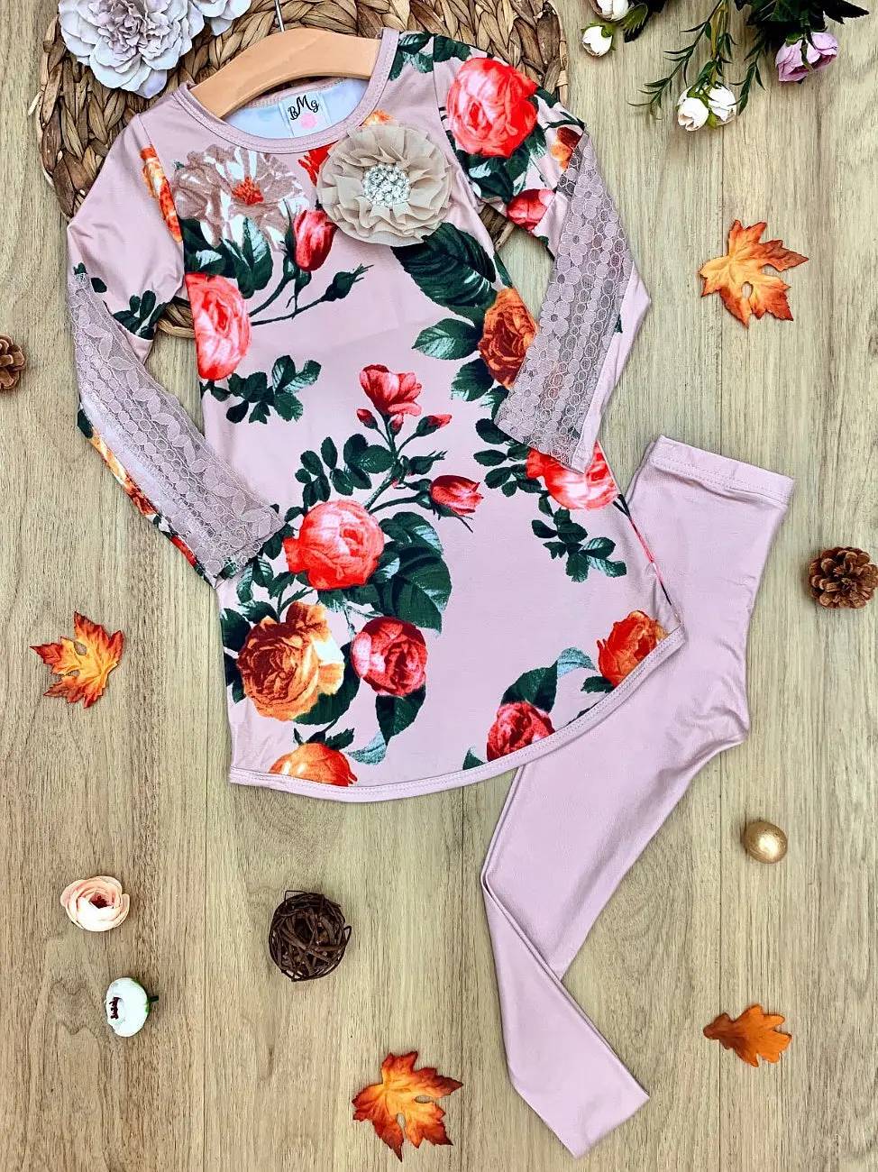 Taupe of the Morning Lace Sleeve Tunic and Legging Set - Image 2