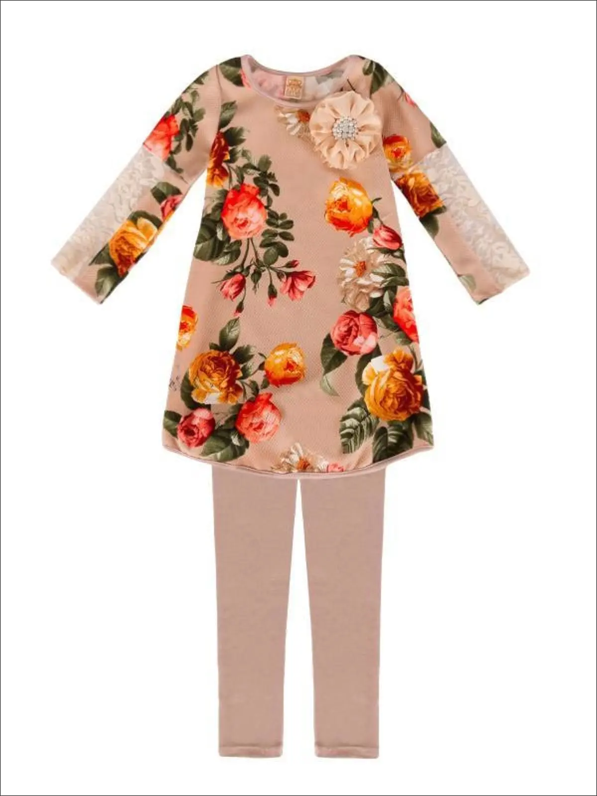Taupe of the Morning Lace Sleeve Tunic and Legging Set - Image 4