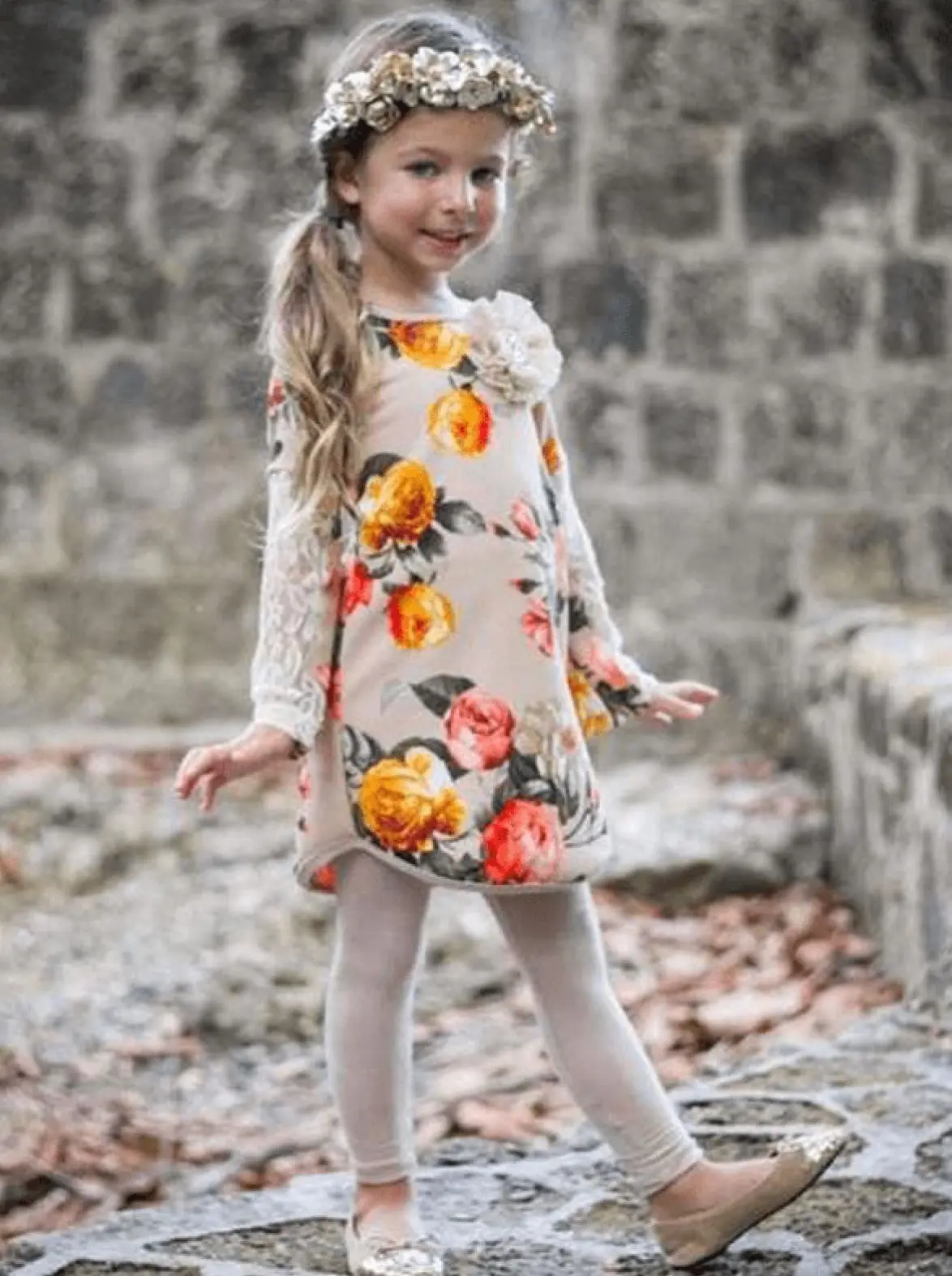 Taupe of the Morning Lace Sleeve Tunic and Legging Set - Image 5