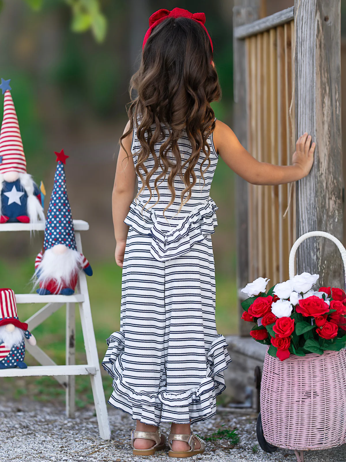 Navy Chic Stripe Top and Ruffle Pant Set - Image 2