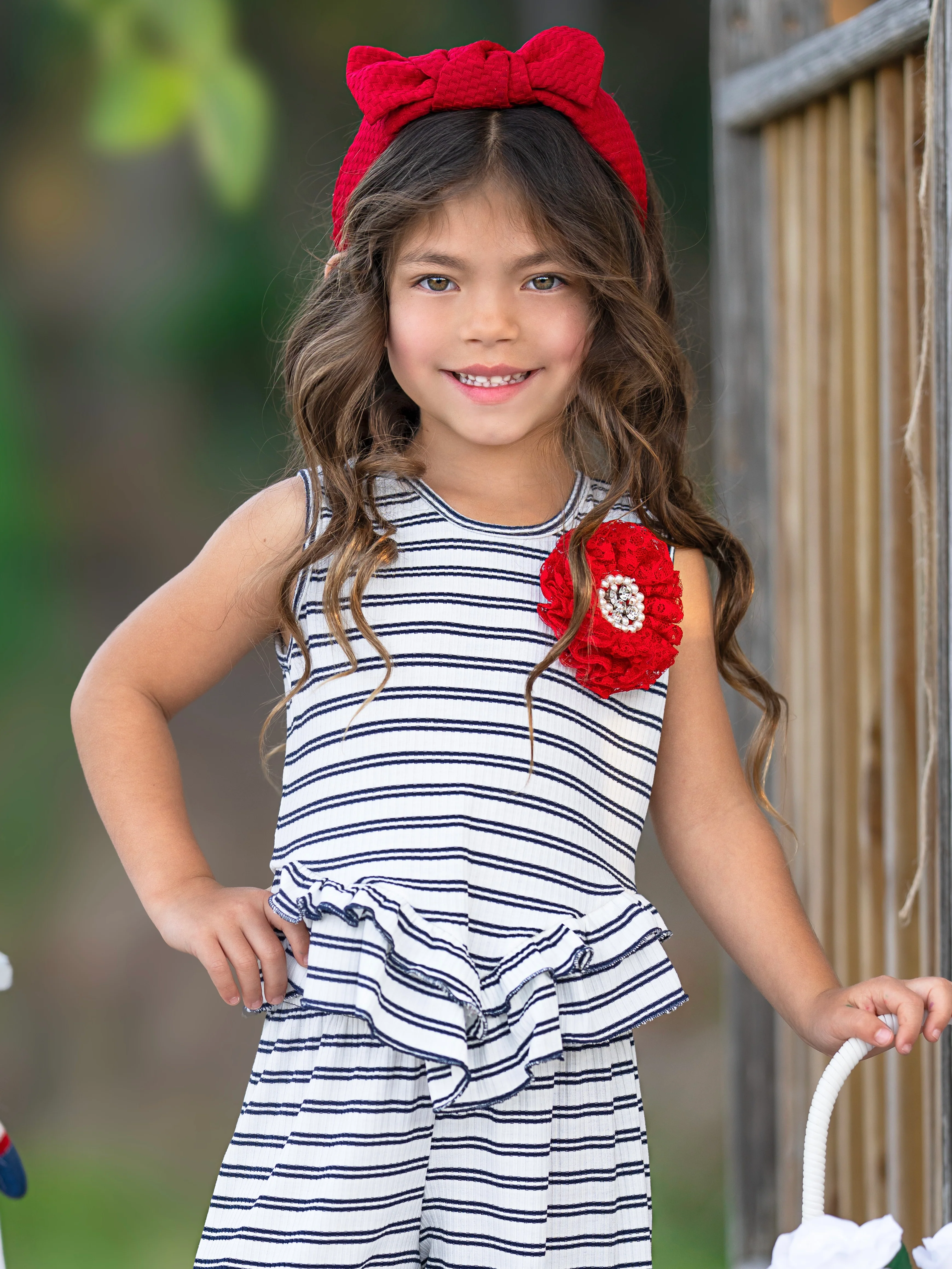 Navy Chic Stripe Top and Ruffle Pant Set - Image 3