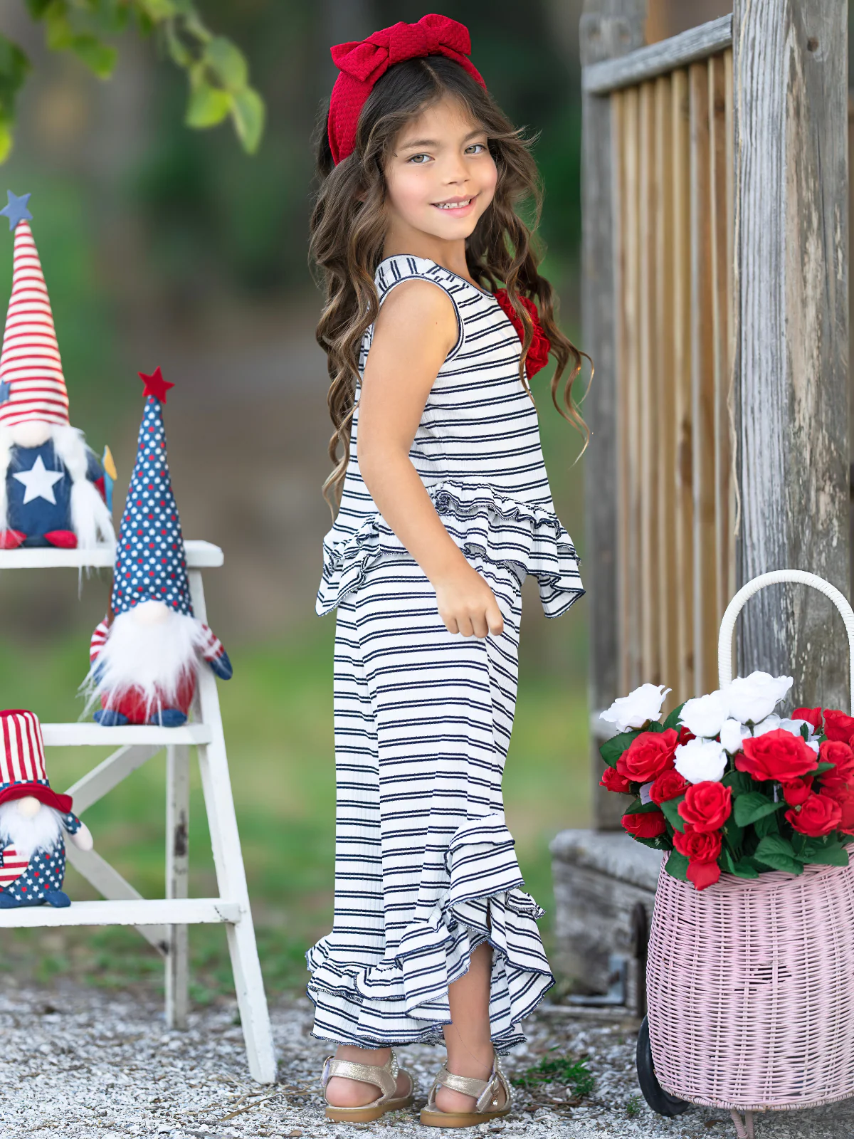 Navy Chic Stripe Top and Ruffle Pant Set - Image 5