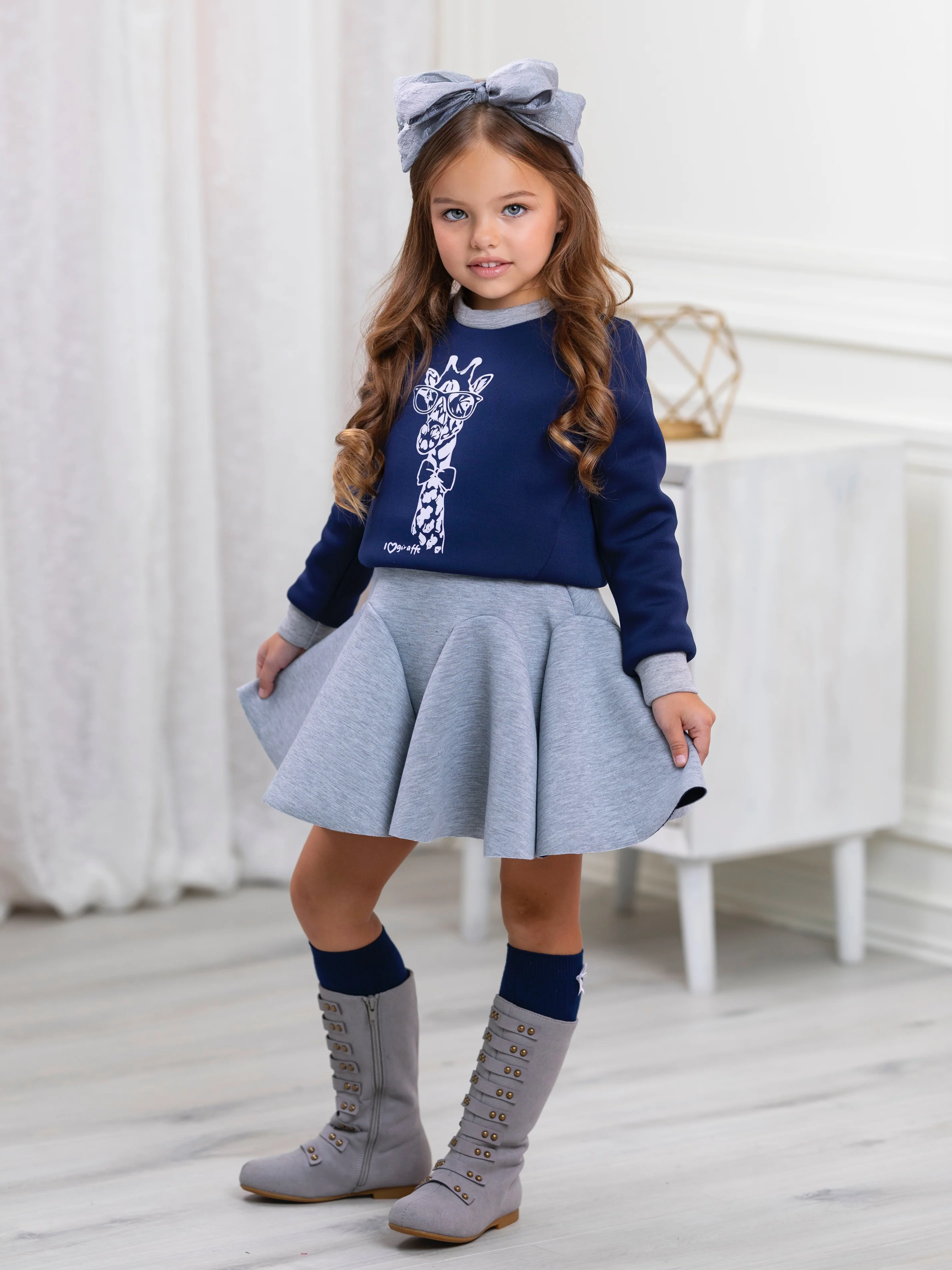 Navy Giraffe Glam Sweatshirt by Kids Couture - Image 2
