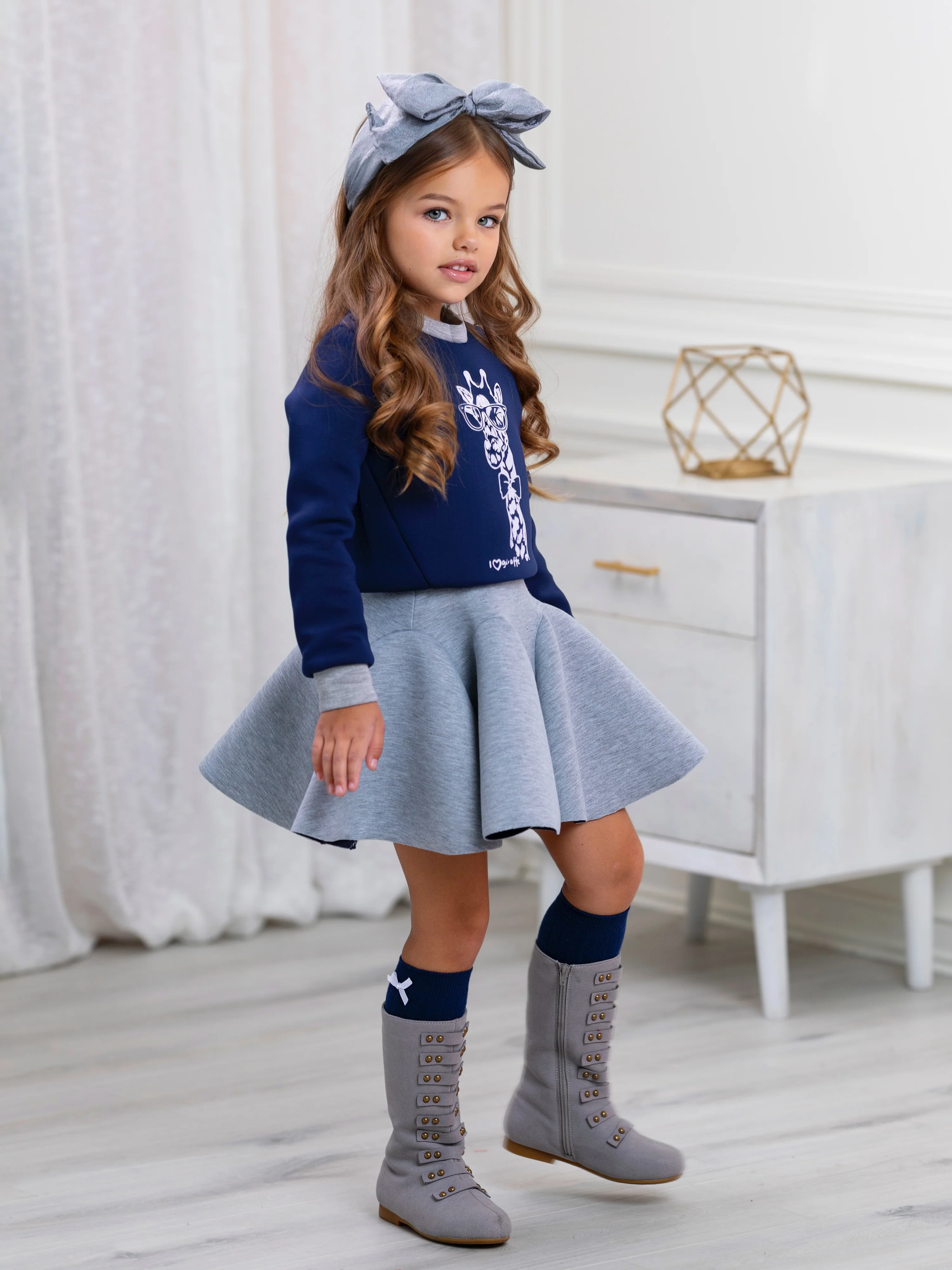 Navy Giraffe Glam Sweatshirt by Kids Couture - Image 3
