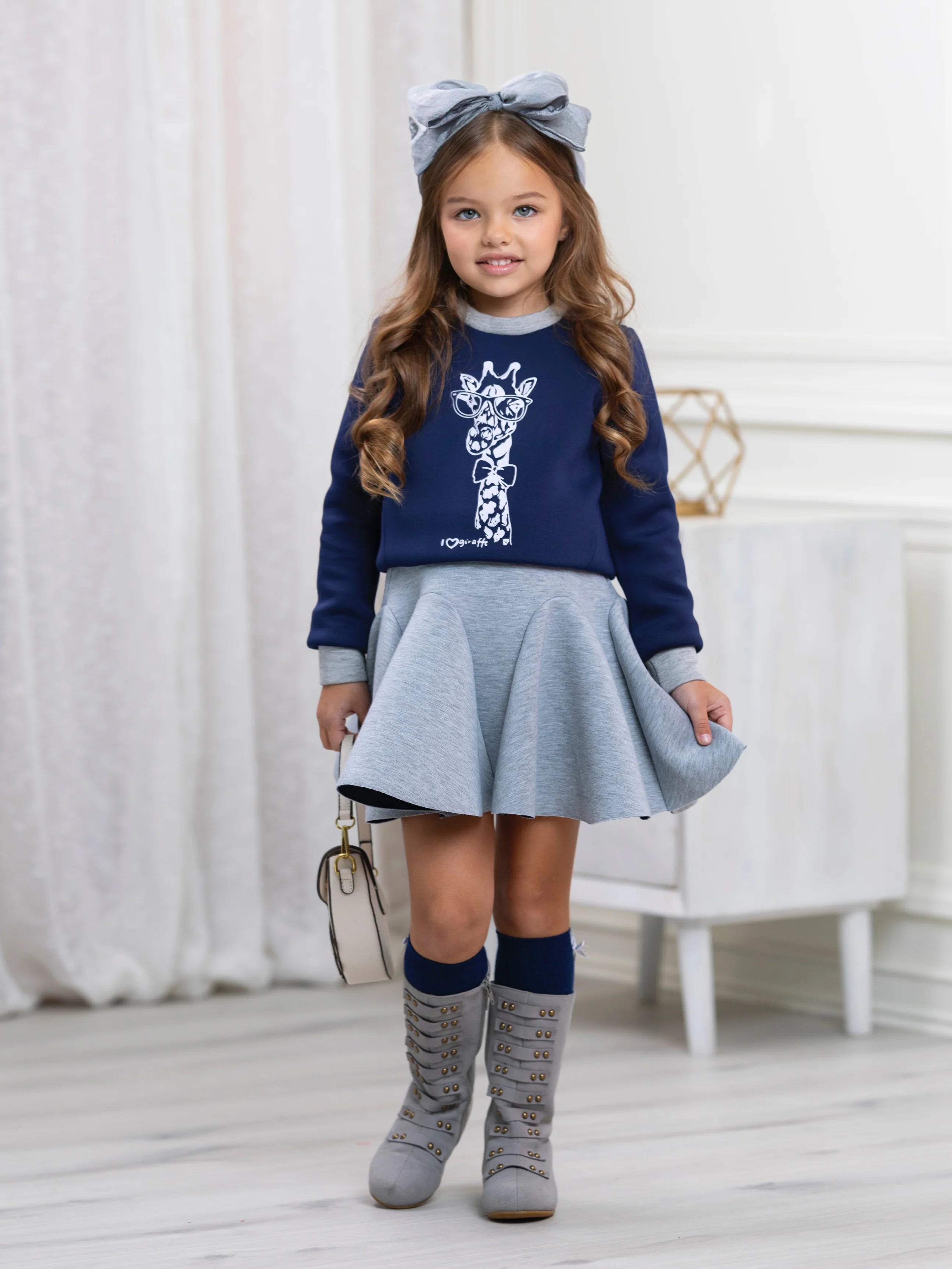 Navy Giraffe Glam Sweatshirt by Kids Couture - Image 5