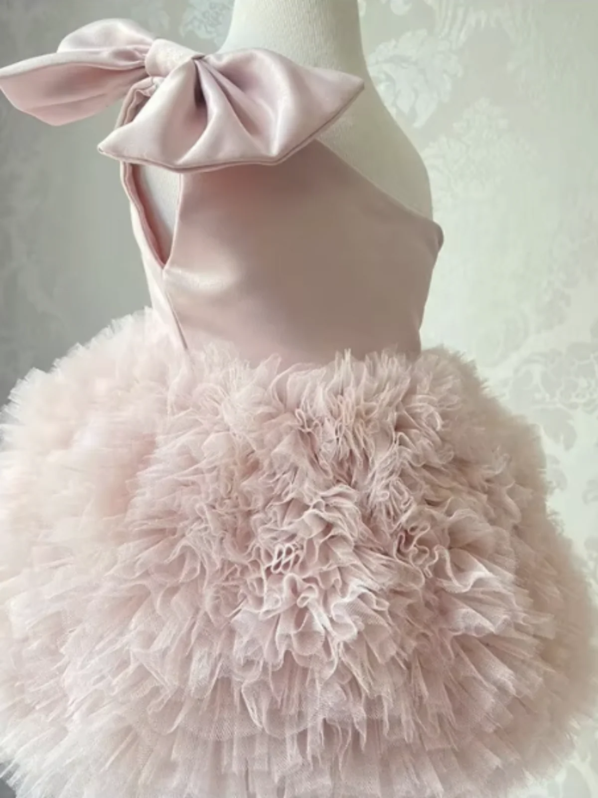 One Shoulder Bow Ruffle Tulle Dress - Image 2